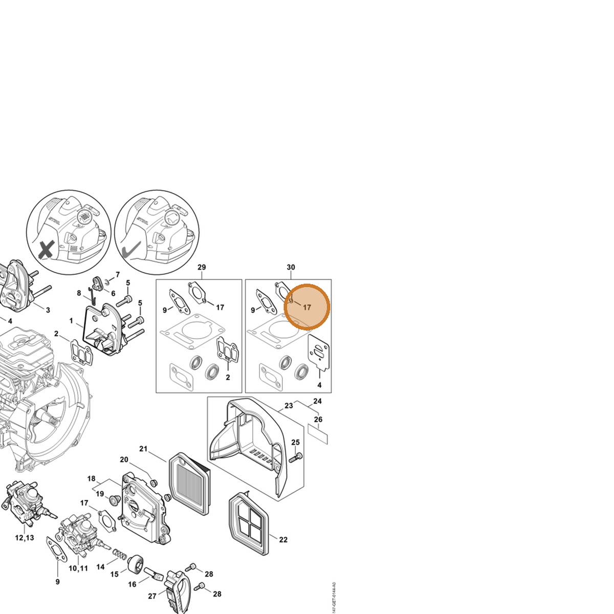 STIHL part 4147-129-0902 — IPL diagram snippet (6x zoom, amber highlight)