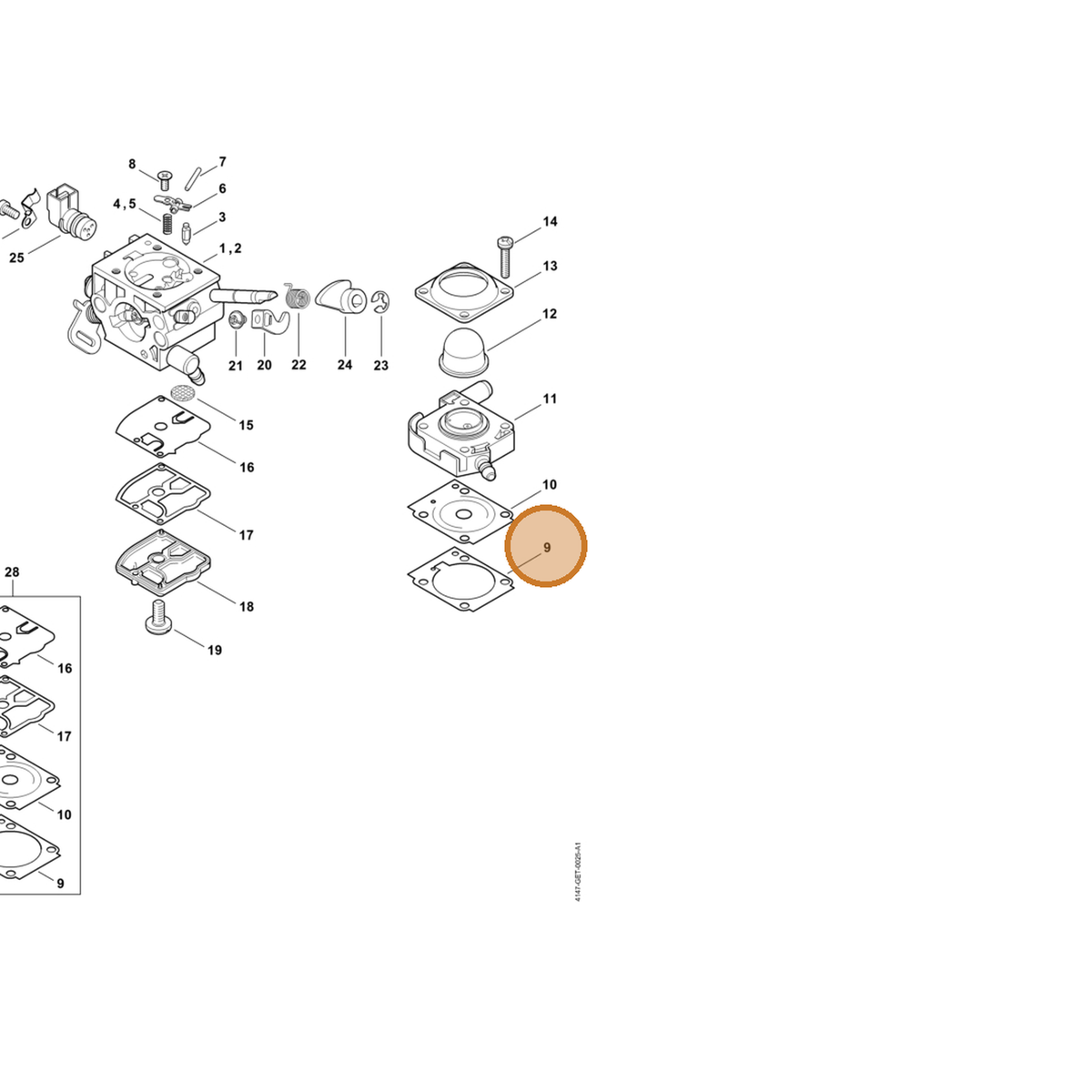 STIHL part 4147-129-0906 — IPL diagram snippet (6x zoom, amber highlight)