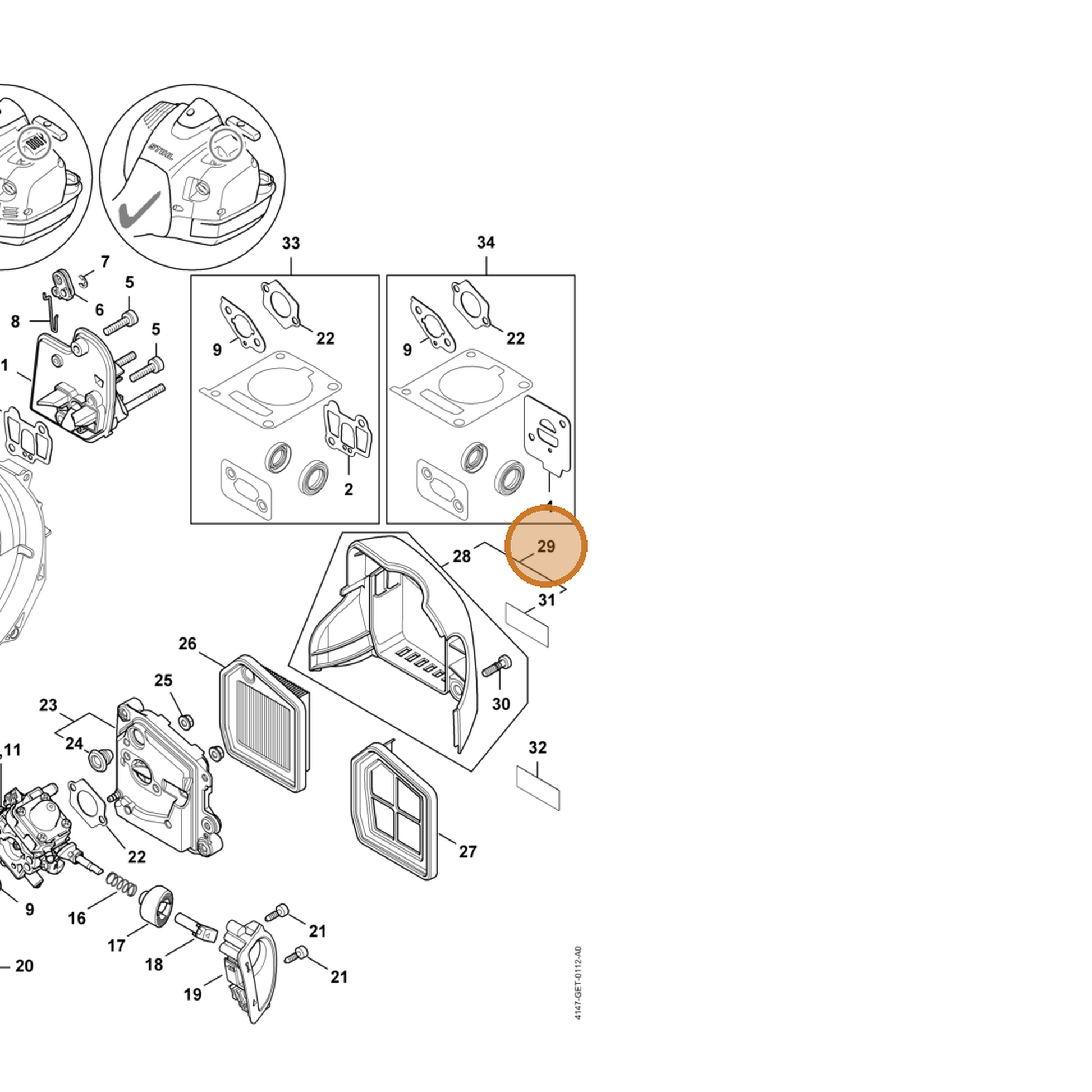 STIHL part 4147-140-1001 — IPL diagram snippet (6x zoom, amber highlight)