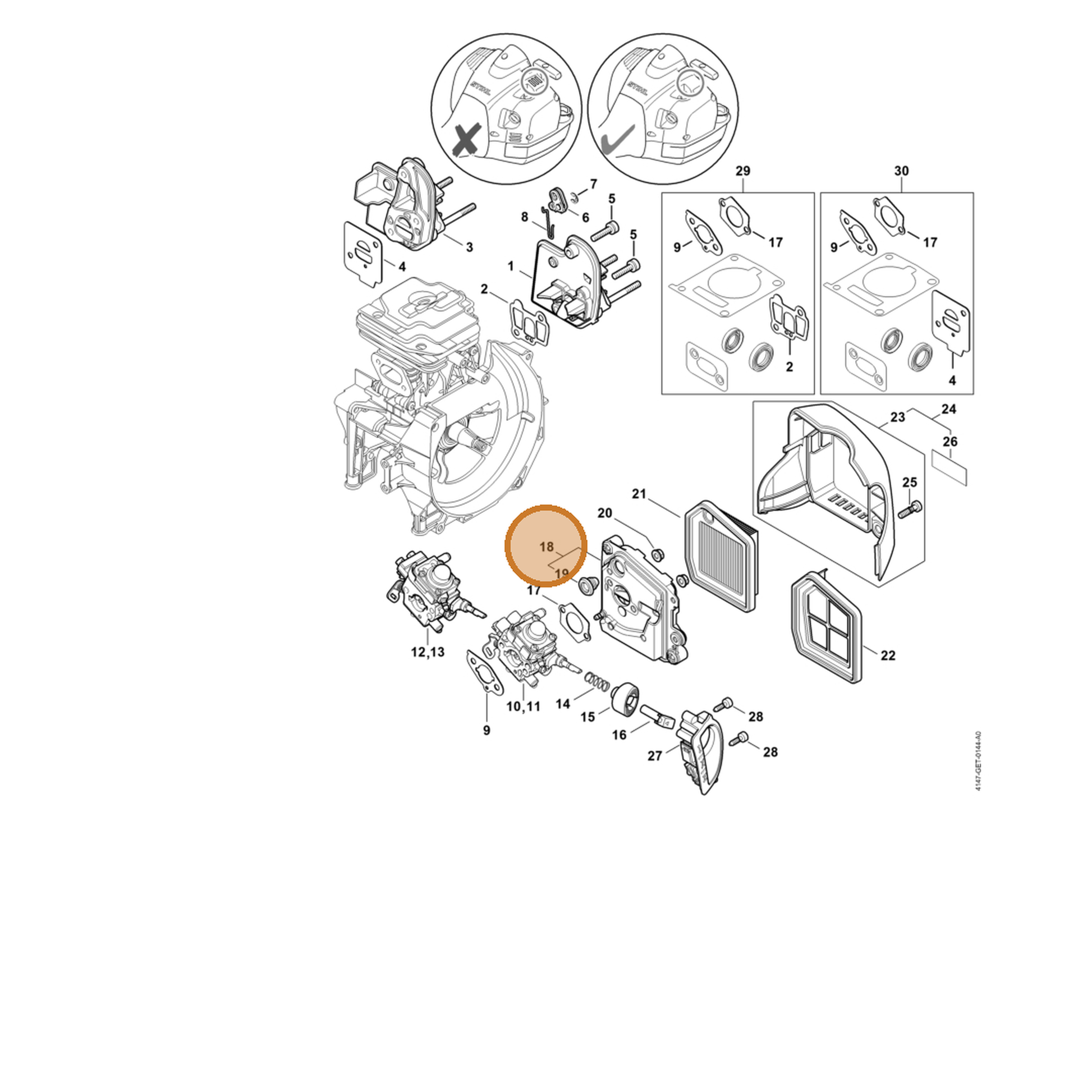 STIHL part 4147-140-2802 — IPL diagram snippet (6x zoom, amber highlight)