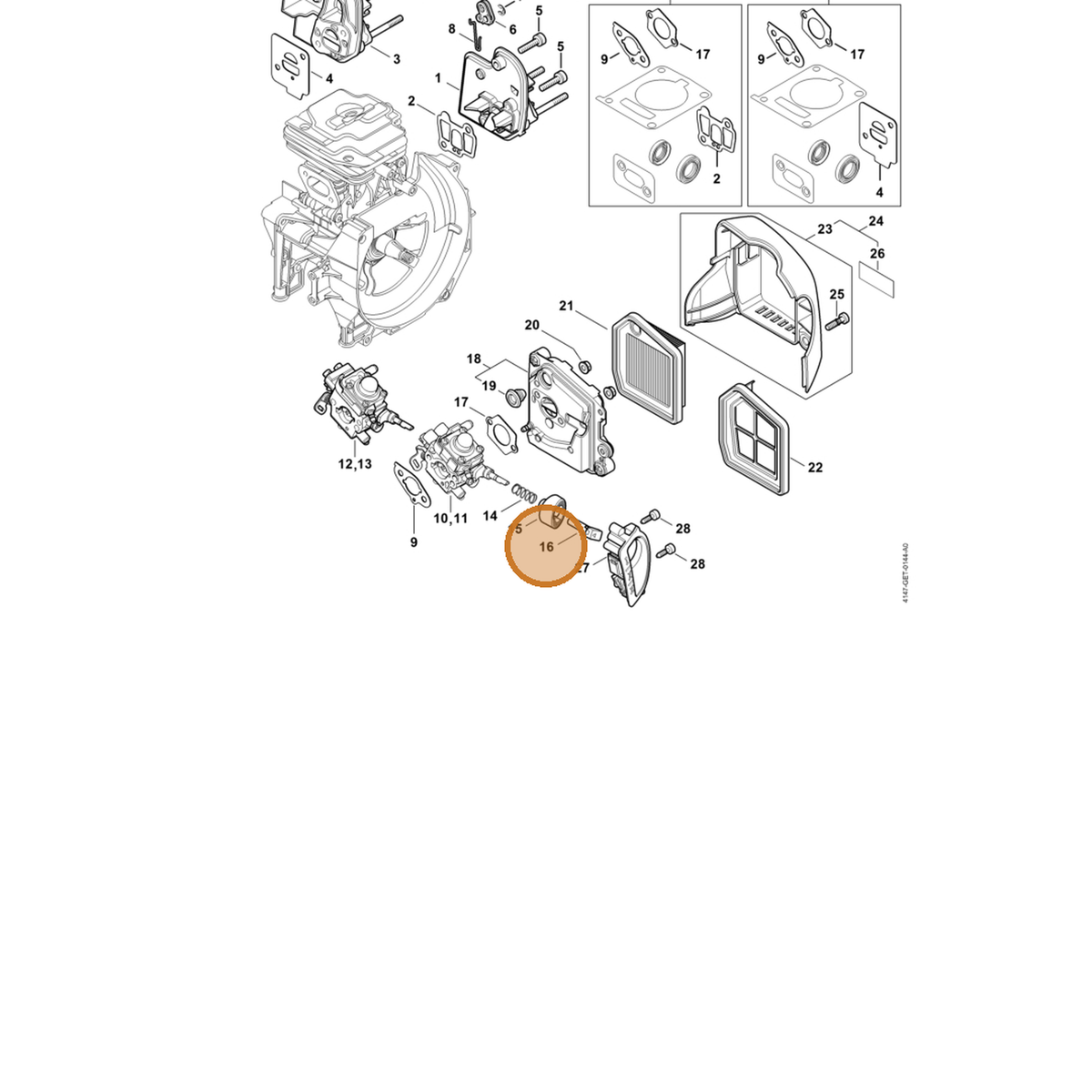 STIHL part 4147-182-2802 — IPL diagram snippet (6x zoom, amber highlight)