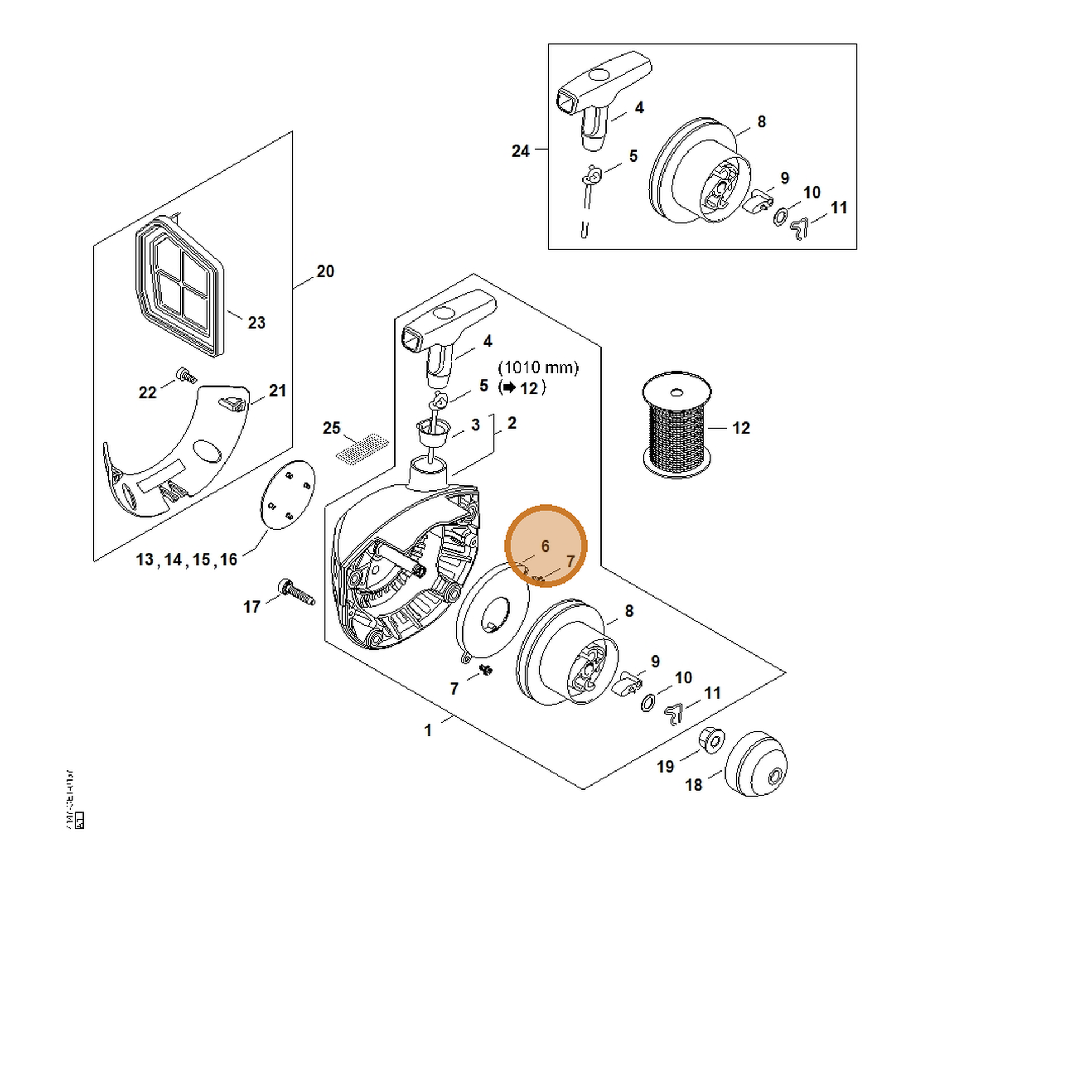 STIHL part 4147-190-0600 — IPL diagram snippet (6x zoom, amber highlight)