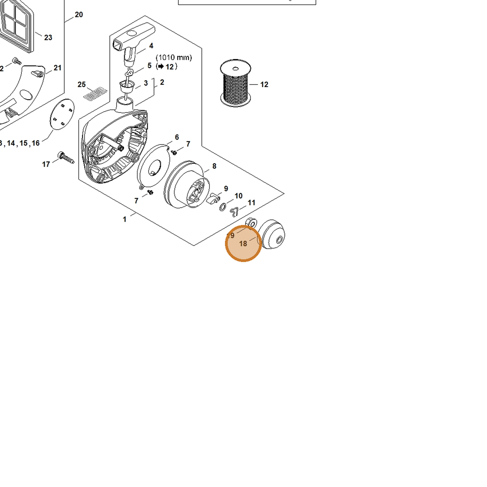 STIHL part 4147-195-0600 — IPL diagram snippet (6x zoom, amber highlight)
