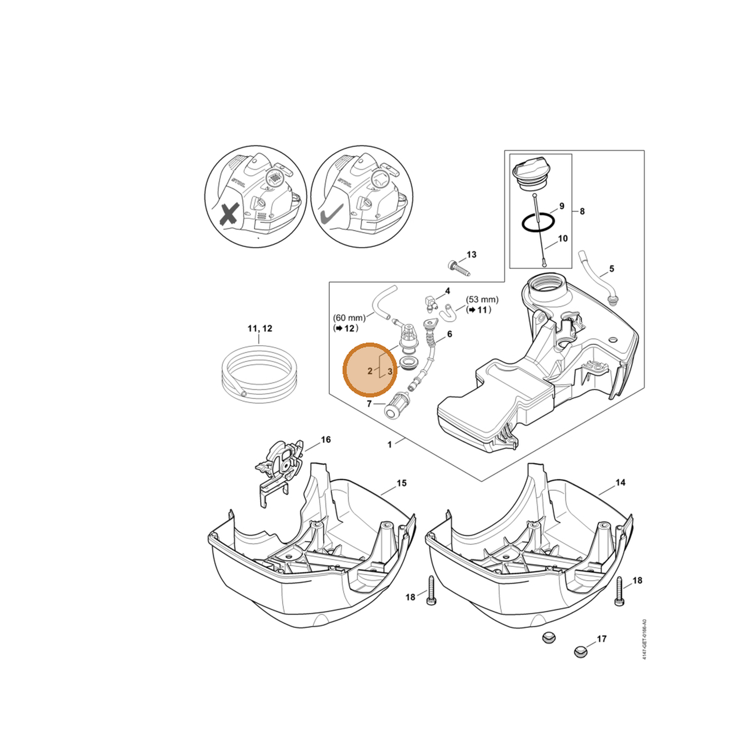 STIHL part 4147-350-5802 — IPL diagram snippet (6x zoom, amber highlight)