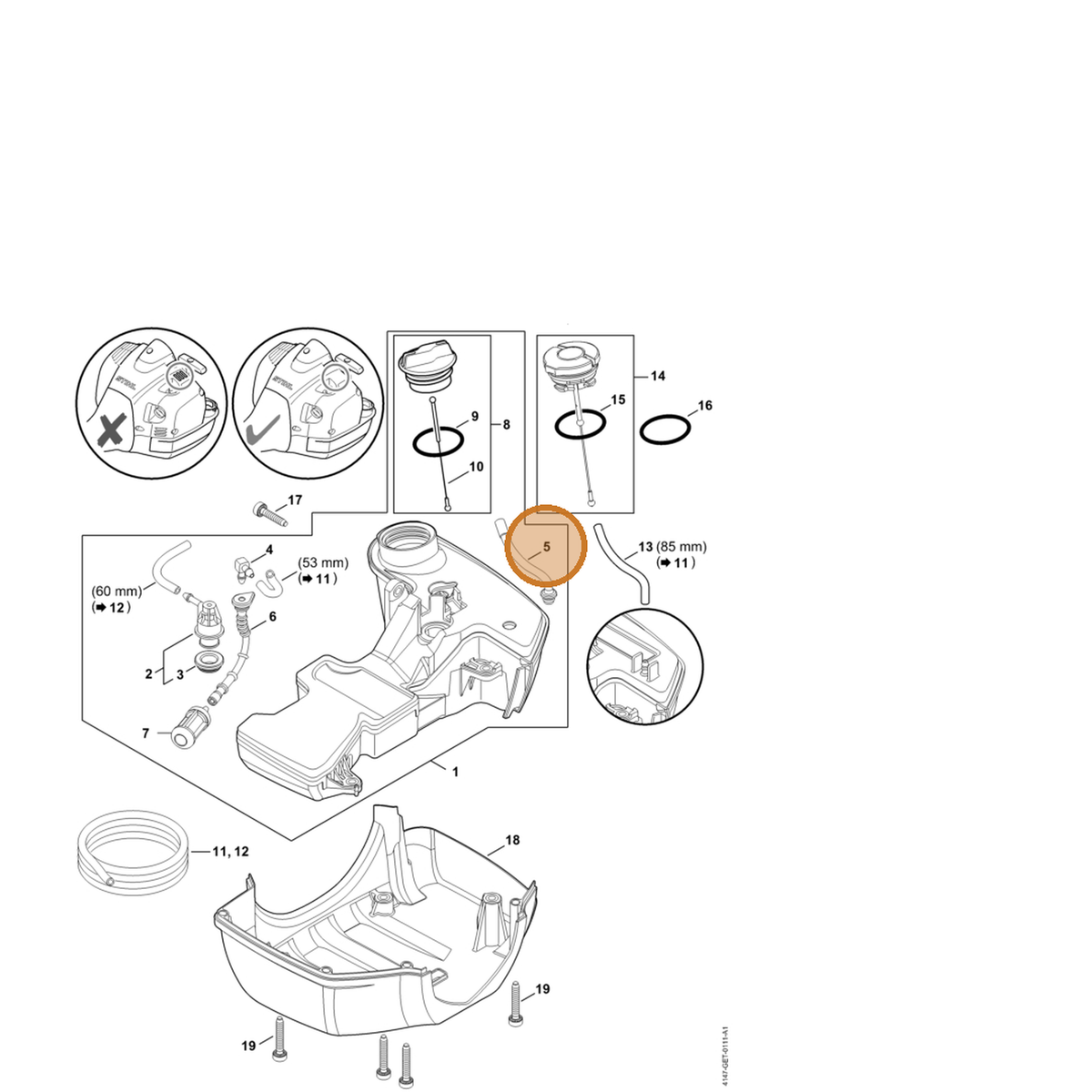 STIHL part 4147-358-0803 — IPL diagram snippet (6x zoom, amber highlight)
