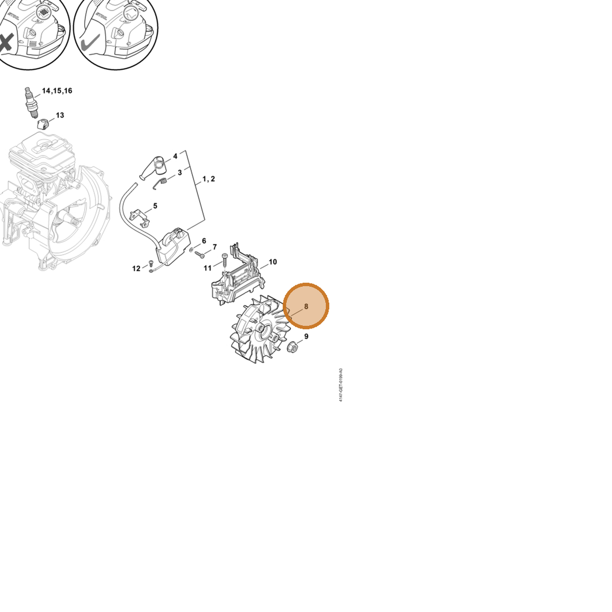 STIHL part 4147-400-1200 — IPL diagram snippet (6x zoom, amber highlight)