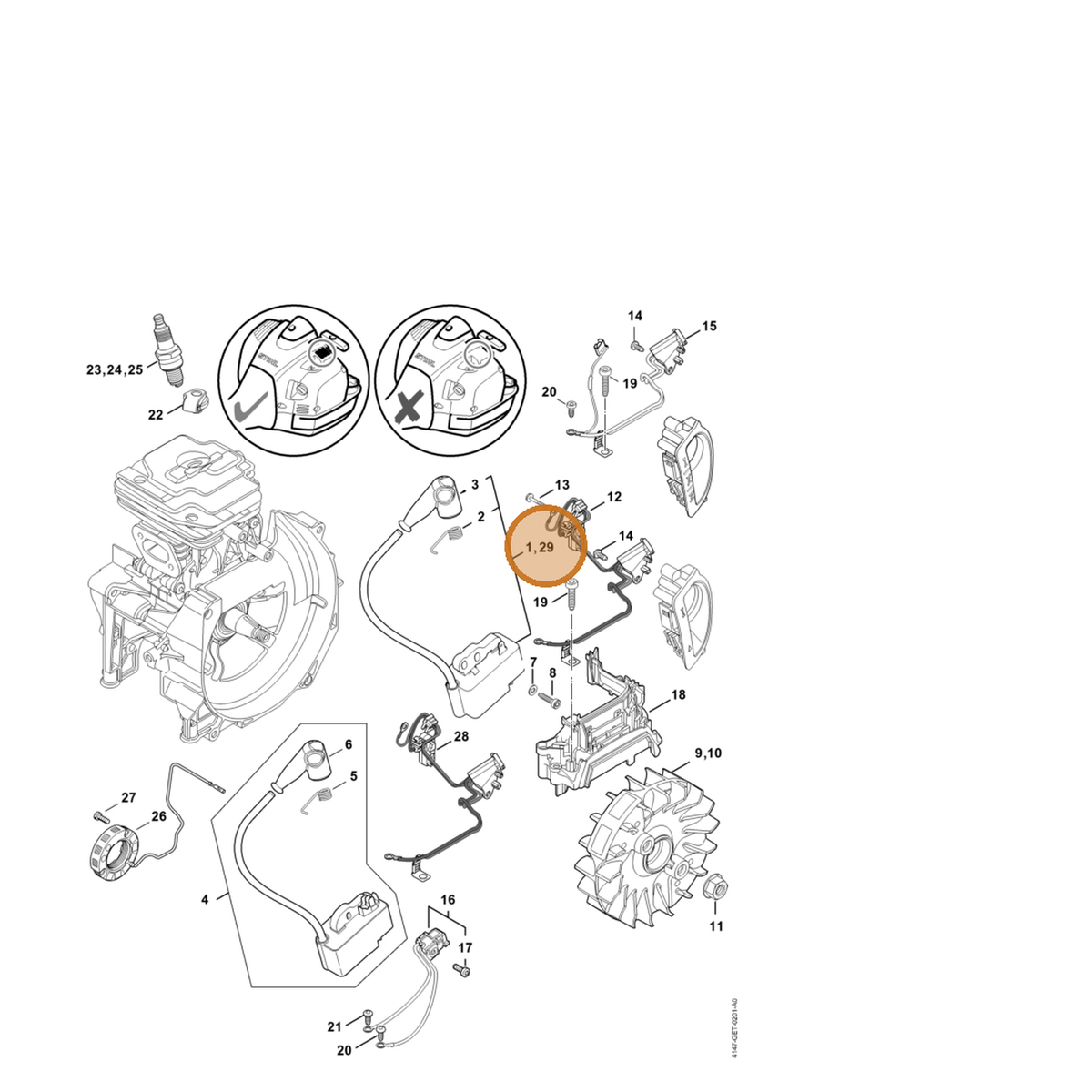 STIHL part 4147-400-4725 — IPL diagram snippet (6x zoom, amber highlight)