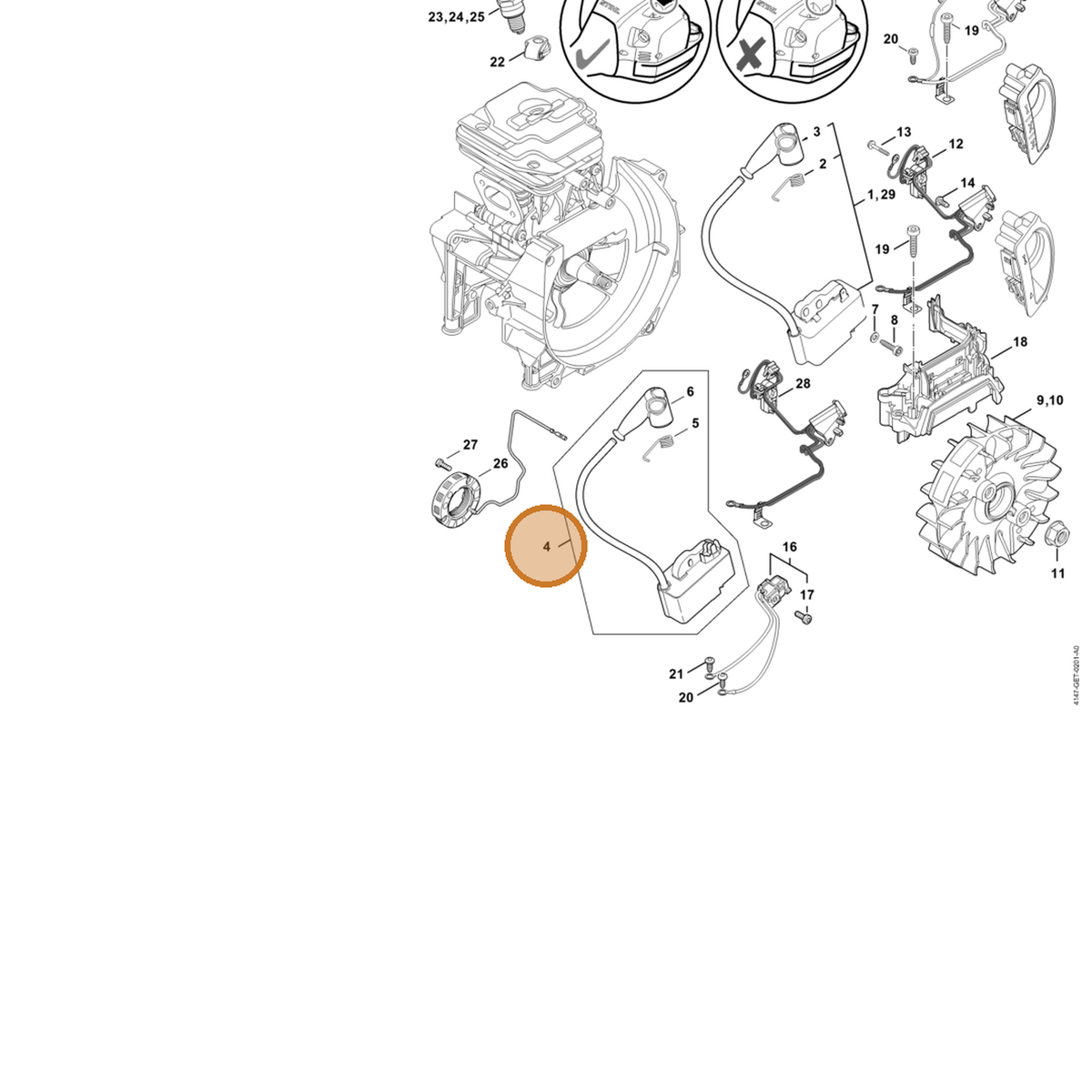 STIHL part 4147-400-4730 — IPL diagram snippet (6x zoom, amber highlight)