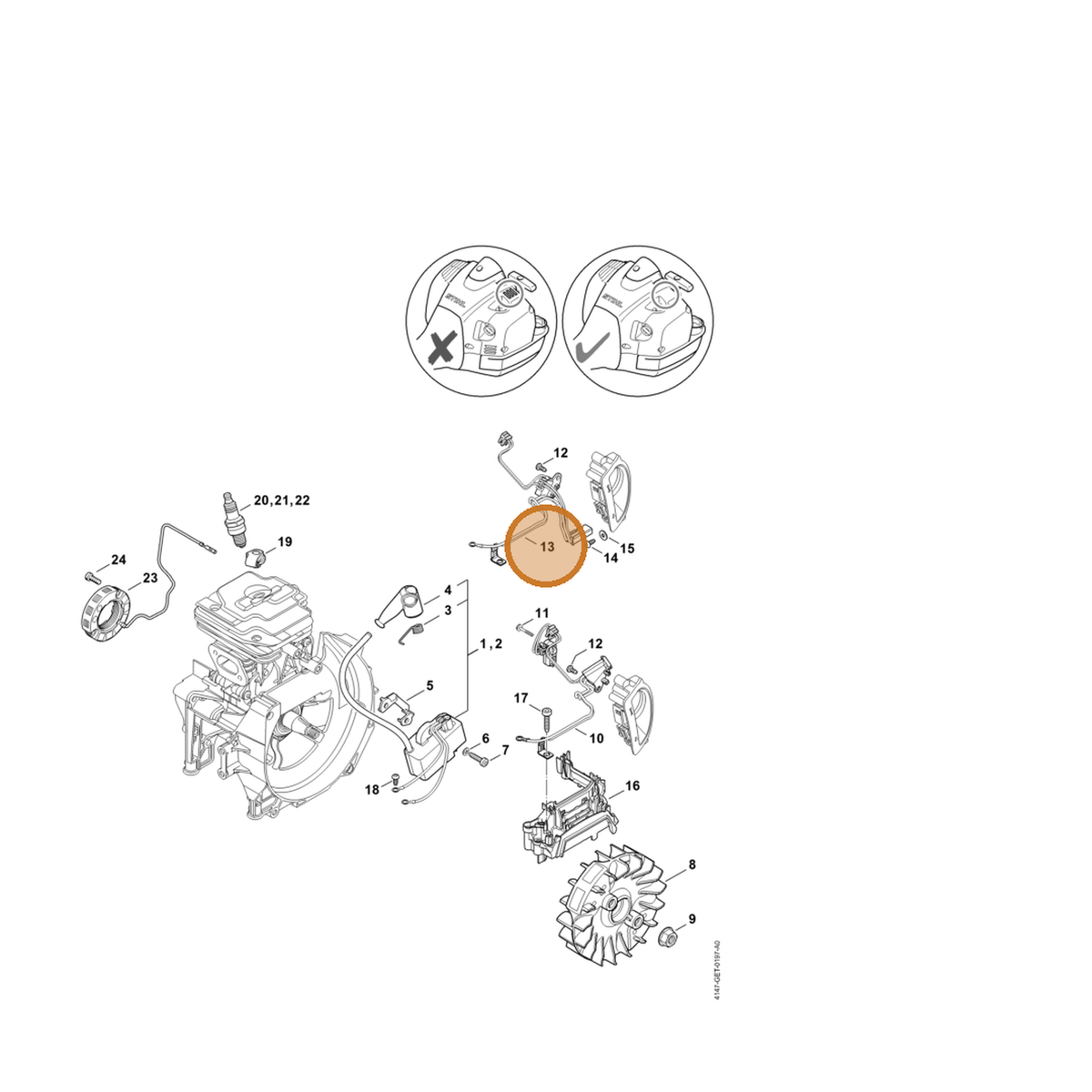 STIHL part 4147-430-1000 — IPL diagram snippet (6x zoom, amber highlight)