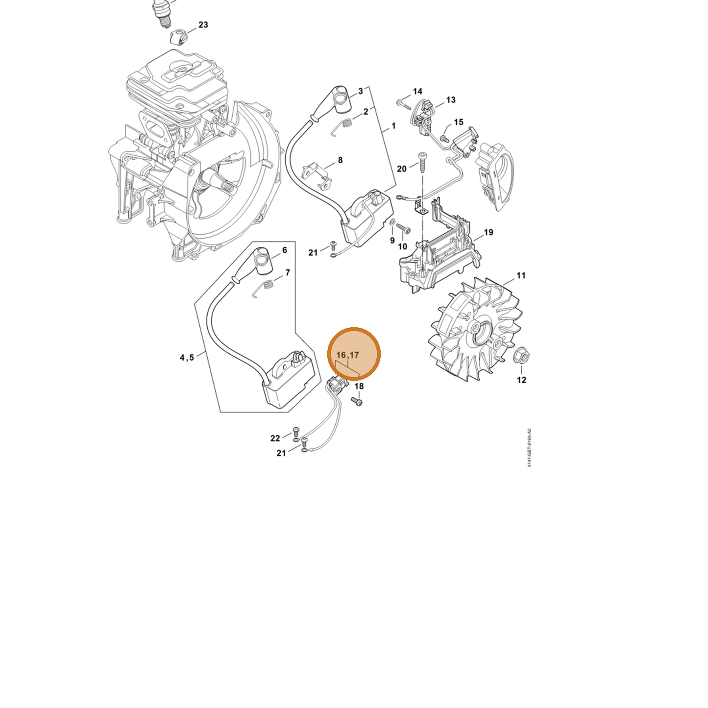 STIHL part 4147-440-3003 — IPL diagram snippet (6x zoom, amber highlight)