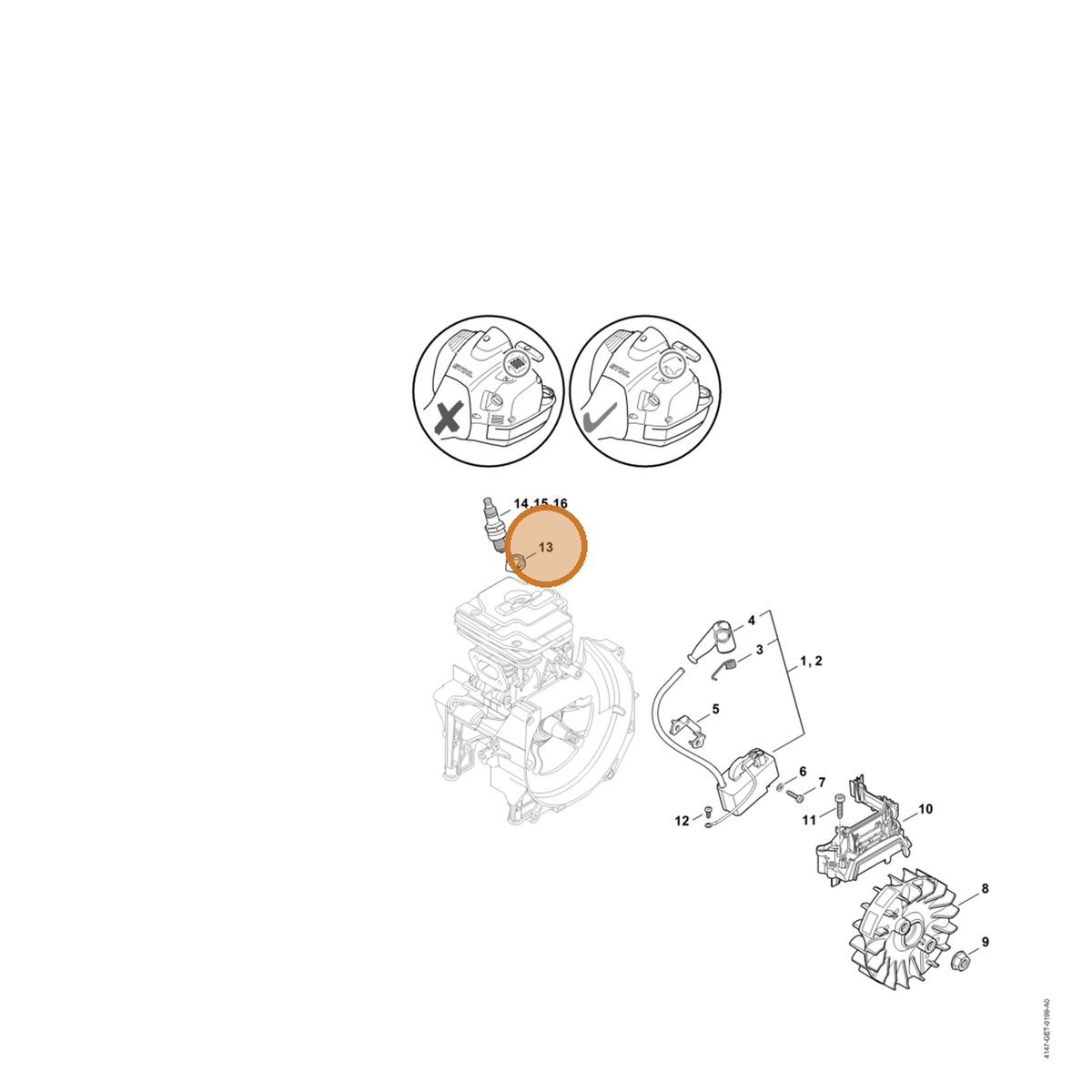STIHL part 4147-448-1202 — IPL diagram snippet (6x zoom, amber highlight)