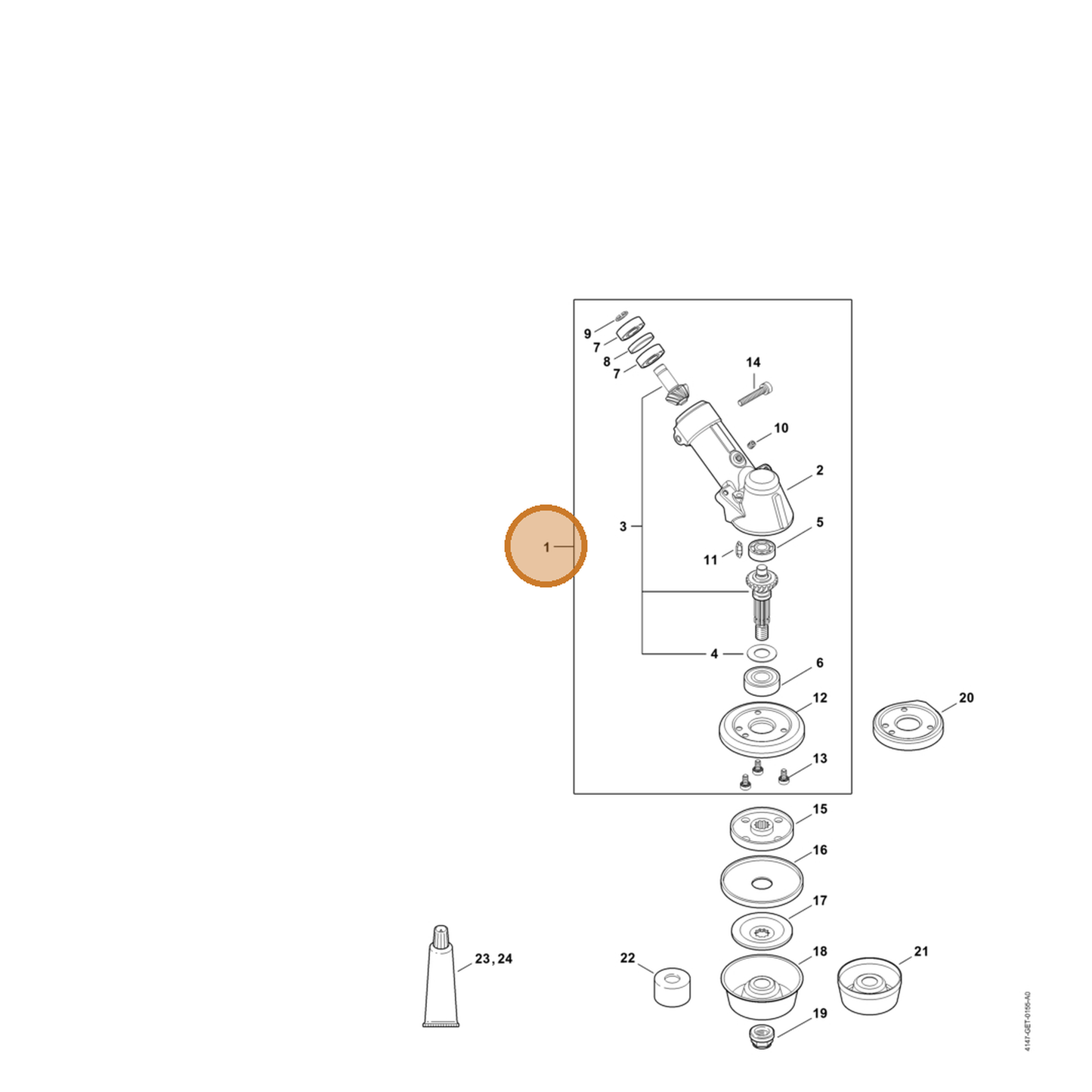 STIHL part 4147-640-0104 — IPL diagram snippet (6x zoom, amber highlight)