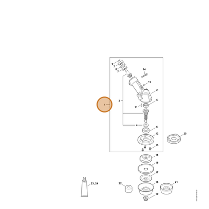 STIHL part 4147-640-0104 — IPL diagram snippet (6x zoom, amber highlight)
