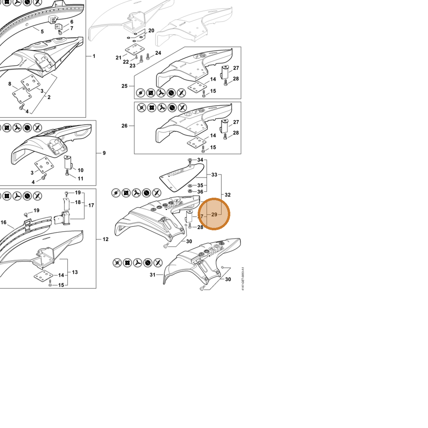 STIHL part 4147-710-8100 — IPL diagram snippet (6x zoom, amber highlight)