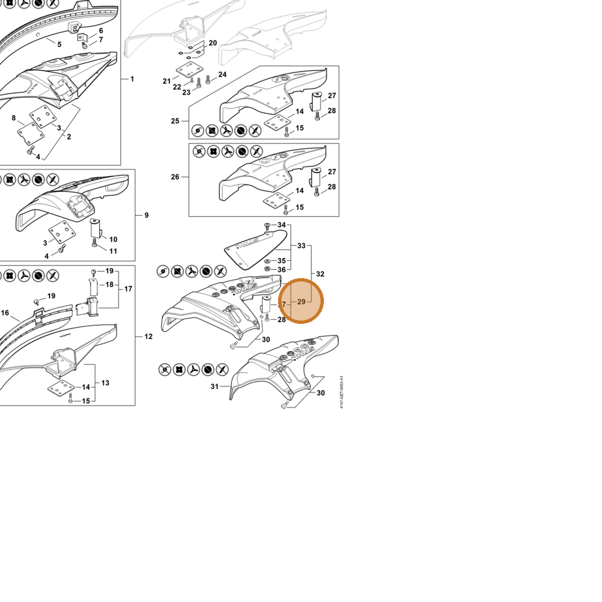 STIHL part 4147-710-8100 — IPL diagram snippet (6x zoom, amber highlight)