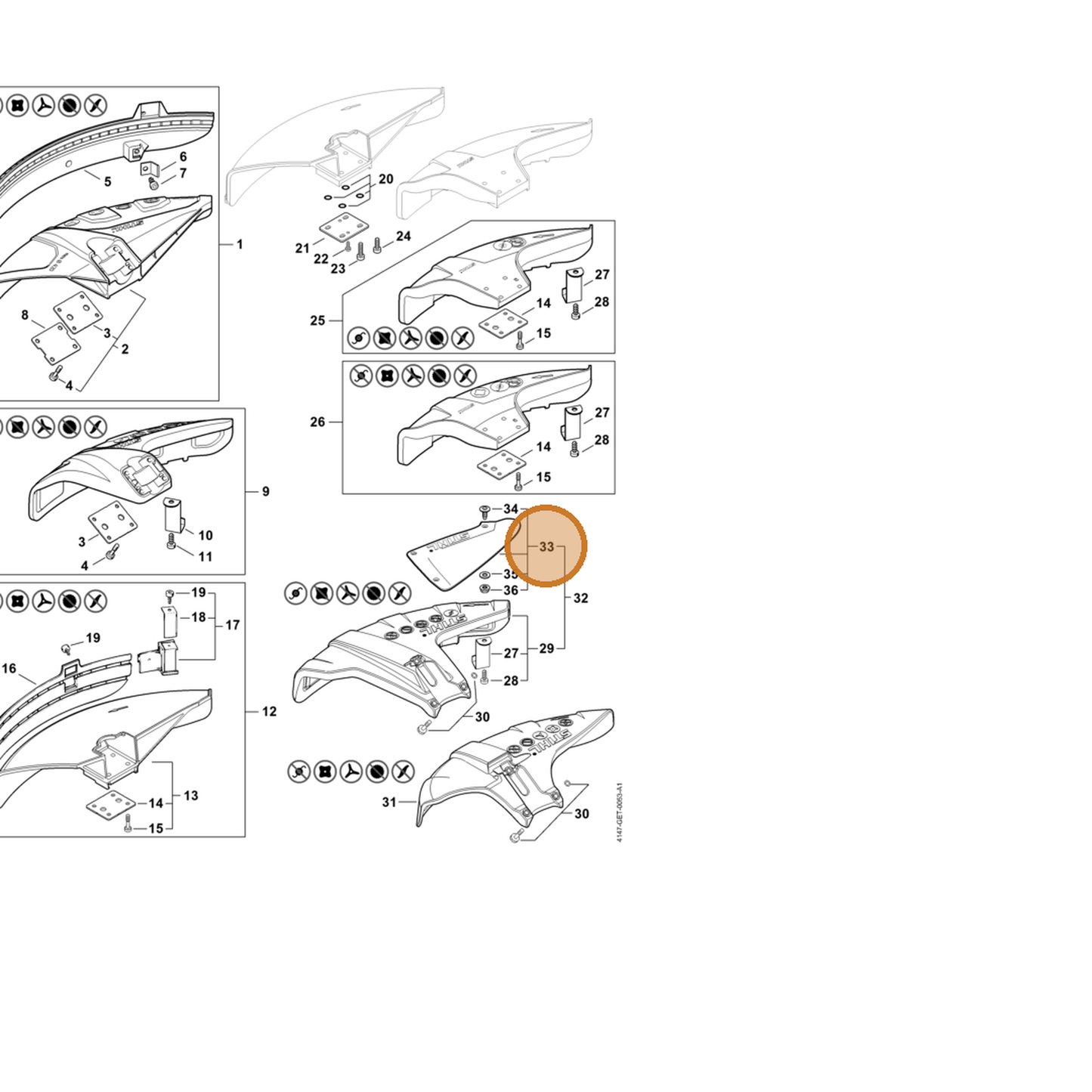 STIHL part 4147-710-8107 — IPL diagram snippet (6x zoom, amber highlight)