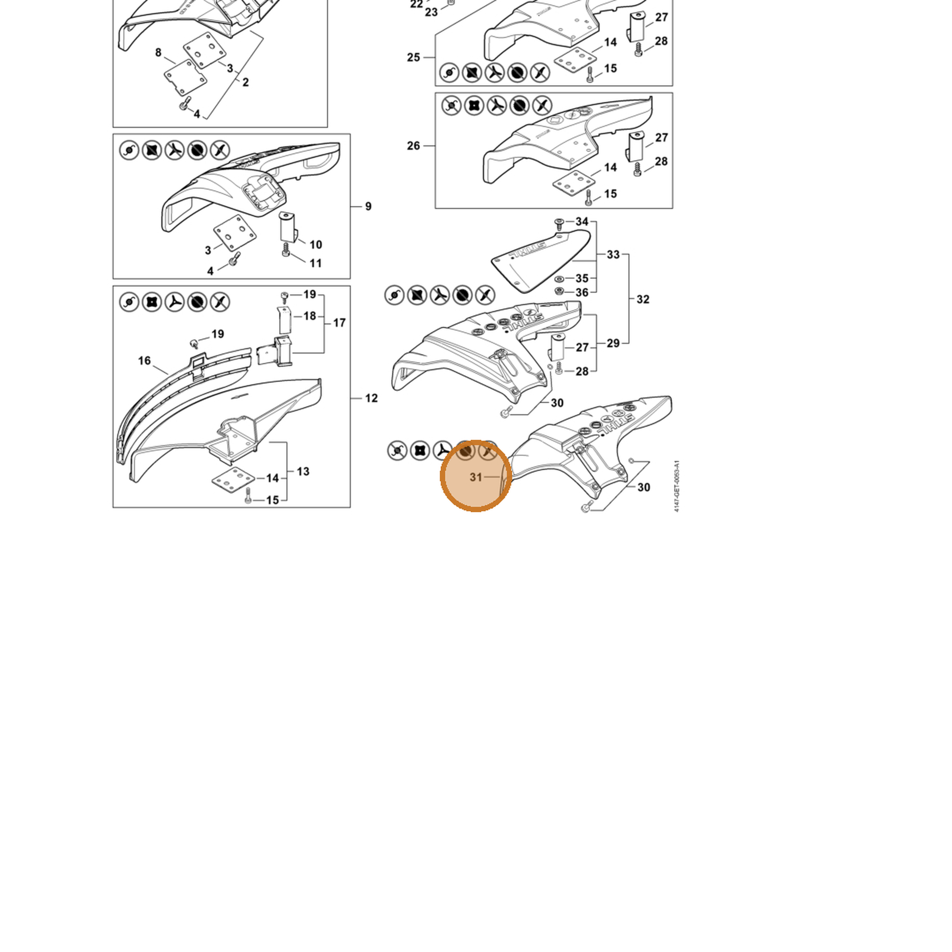 STIHL part 4147-710-8115 — IPL diagram snippet (6x zoom, amber highlight)