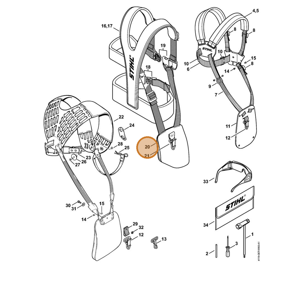 STIHL part 4147-740-2501 — IPL diagram snippet (6x zoom, amber highlight)