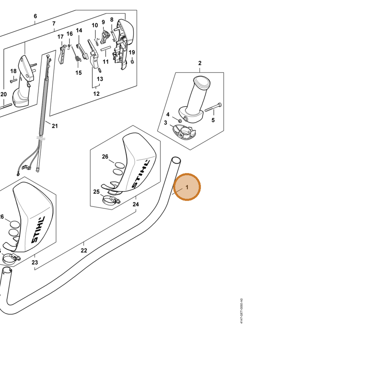 STIHL part 4147-791-1705 — IPL diagram snippet (6x zoom, amber highlight)