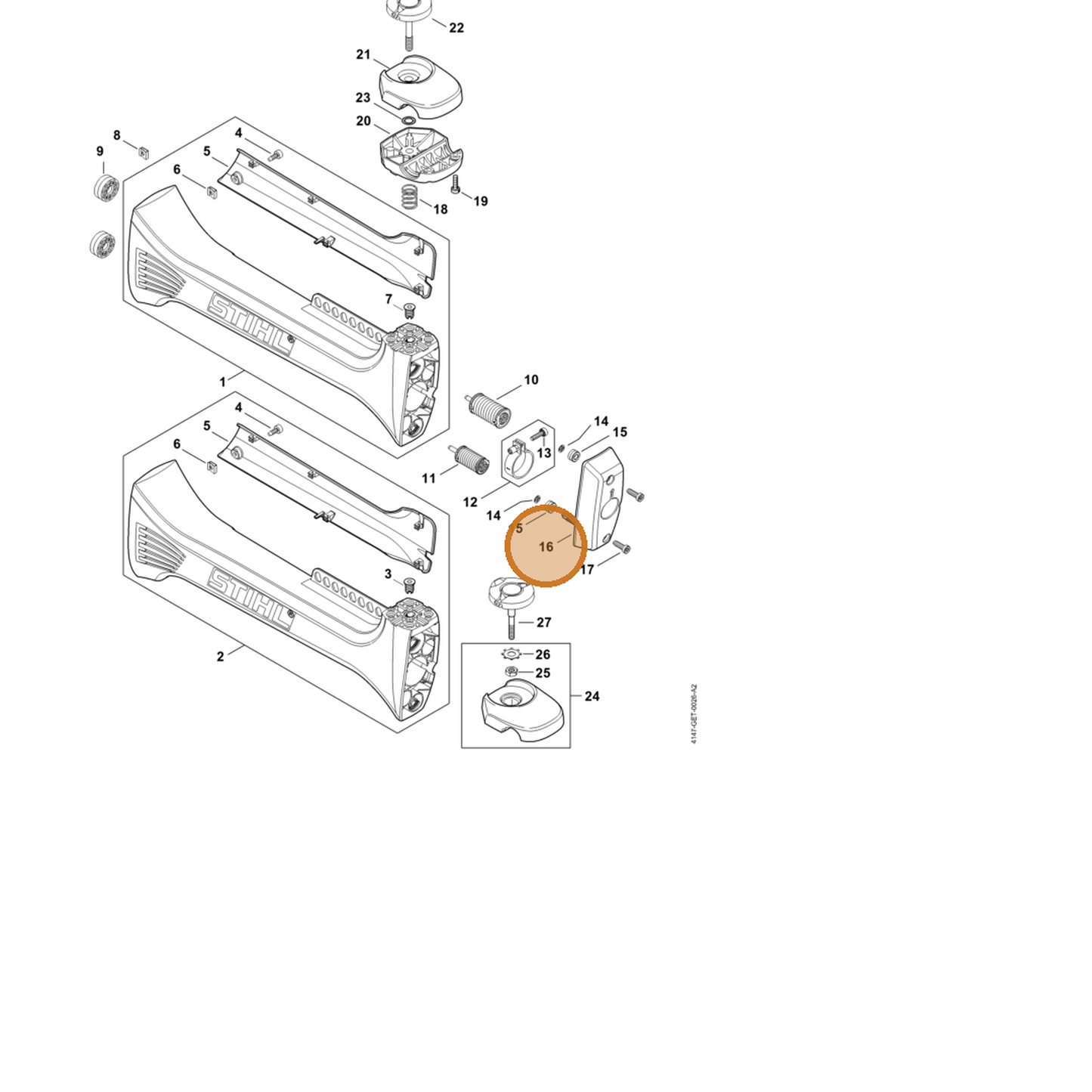 STIHL part 4147-791-7600 — IPL diagram snippet (6x zoom, amber highlight)
