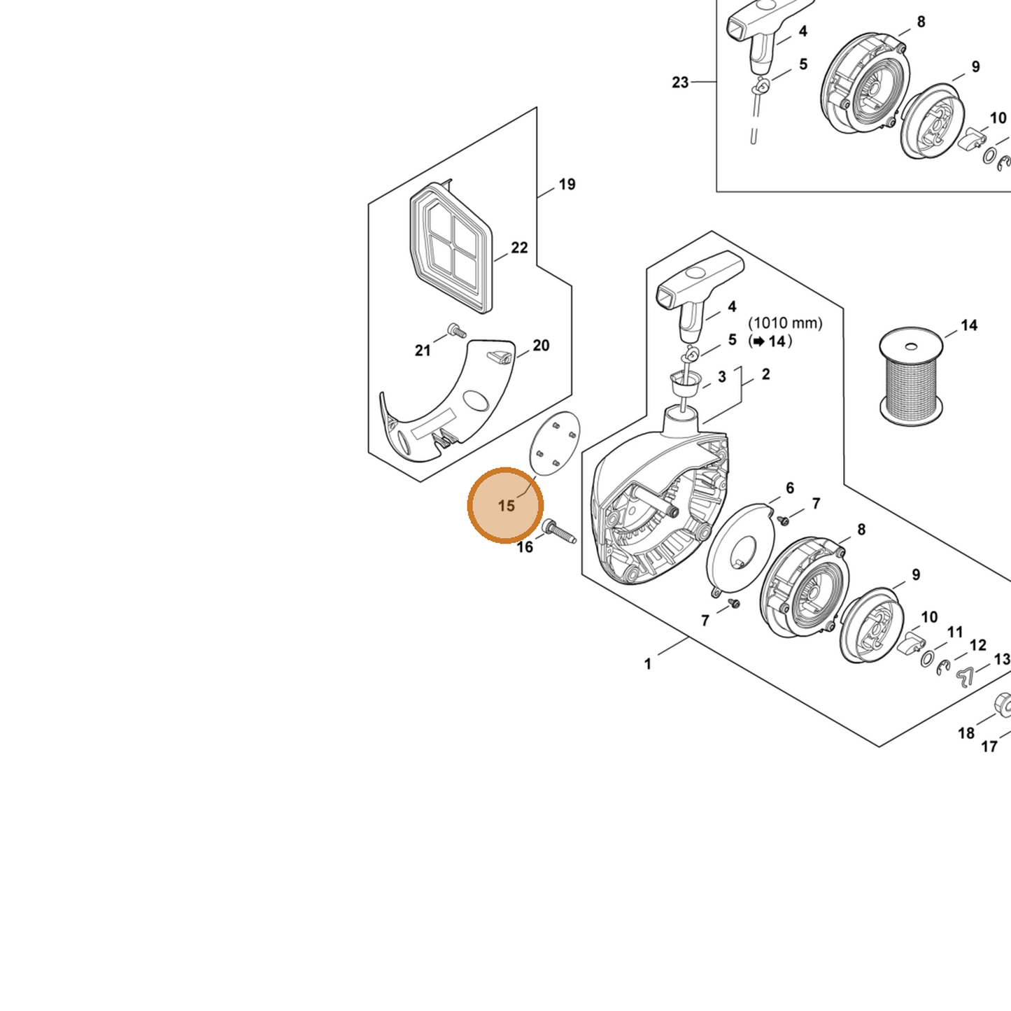 STIHL part 4147-967-1539 — IPL diagram snippet (6x zoom, amber highlight)