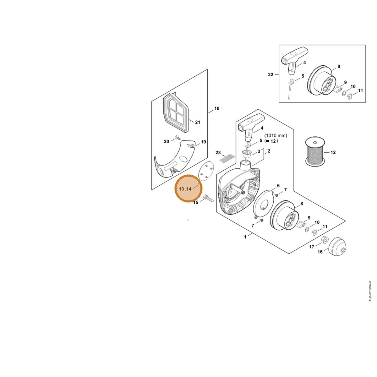 STIHL part 4147-967-1570 — IPL diagram snippet (6x zoom, amber highlight)