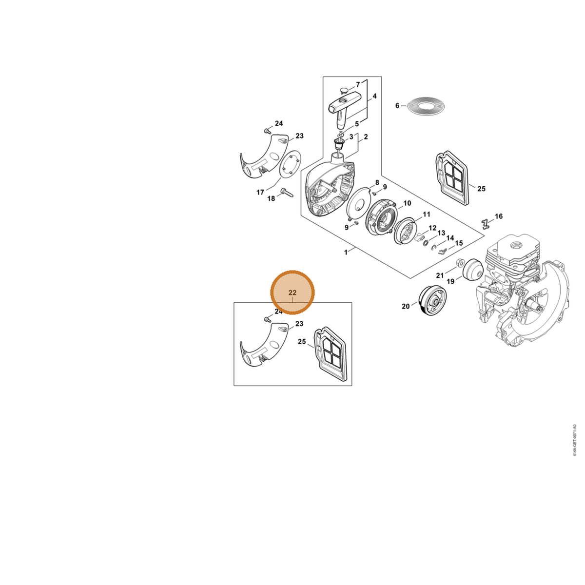 STIHL part 4148-007-1000 — IPL diagram snippet (6x zoom, amber highlight)