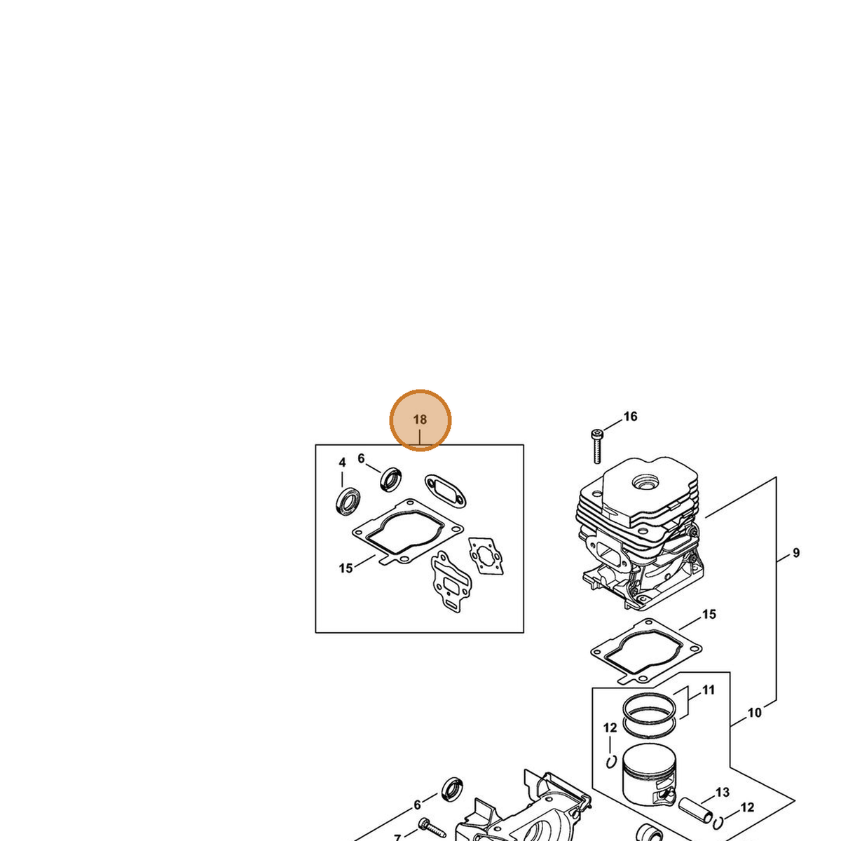 STIHL part 4148-007-1600 — IPL diagram snippet (6x zoom, amber highlight)