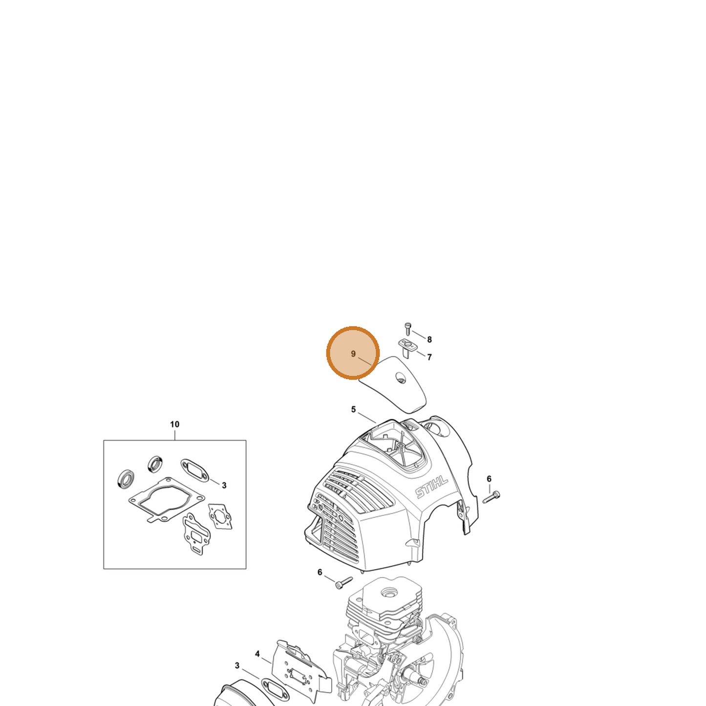 STIHL part 4148-080-0400 — IPL diagram snippet (6x zoom, amber highlight)