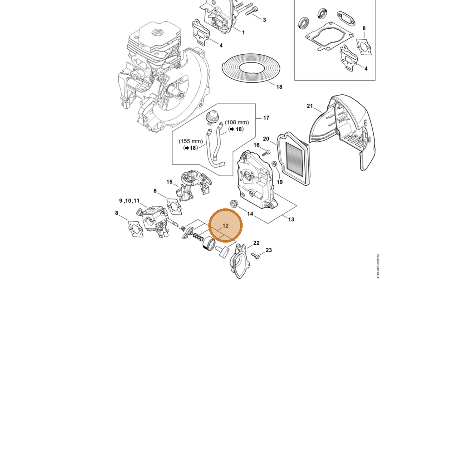 STIHL part 4148-120-9500 — IPL diagram snippet (6x zoom, amber highlight)
