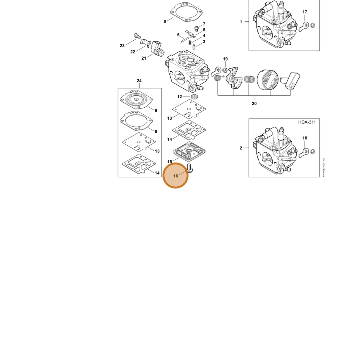 STIHL part 4148-122-7100 — IPL diagram snippet (6x zoom, amber highlight)