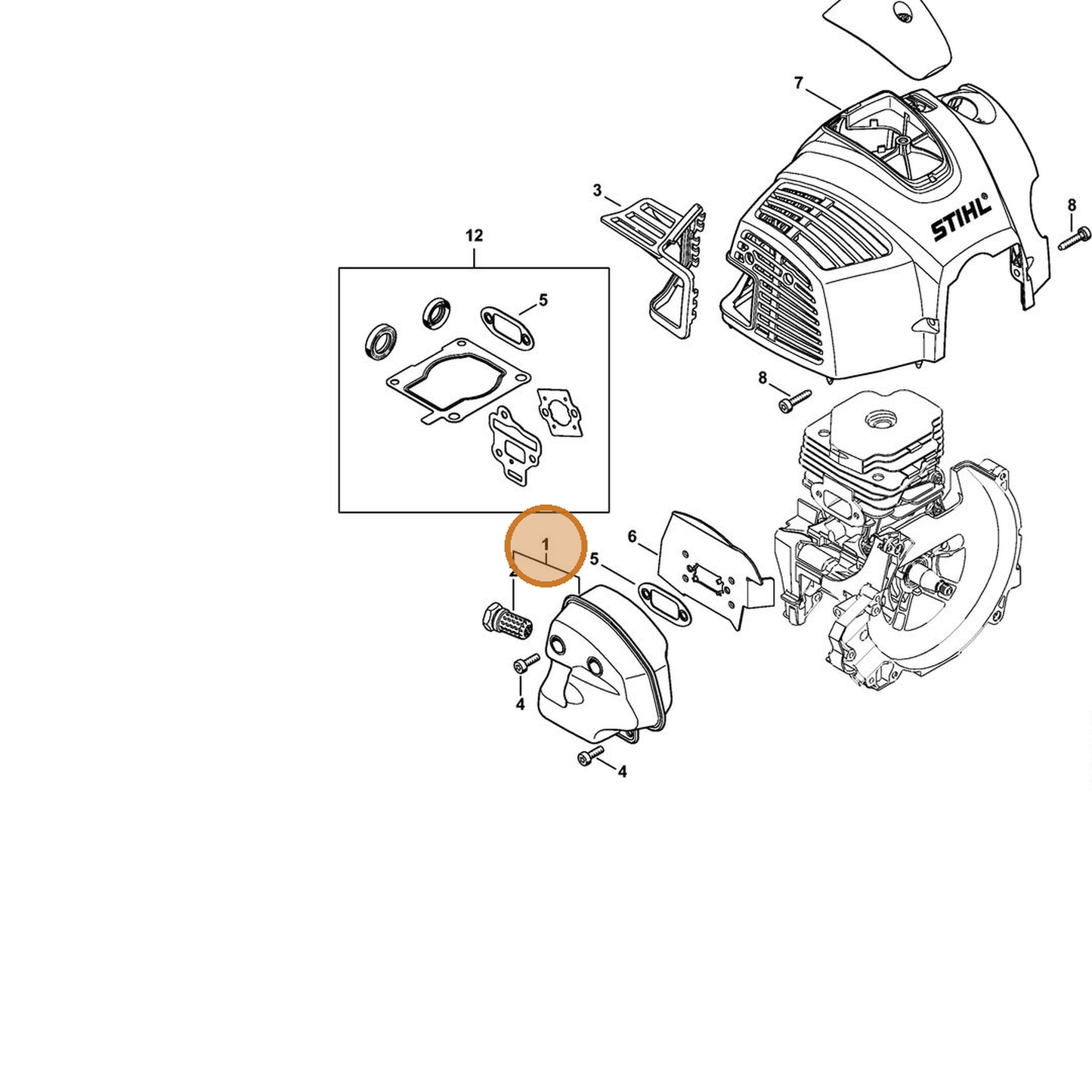 STIHL part 4148-140-0601 — IPL diagram snippet (6x zoom, amber highlight)