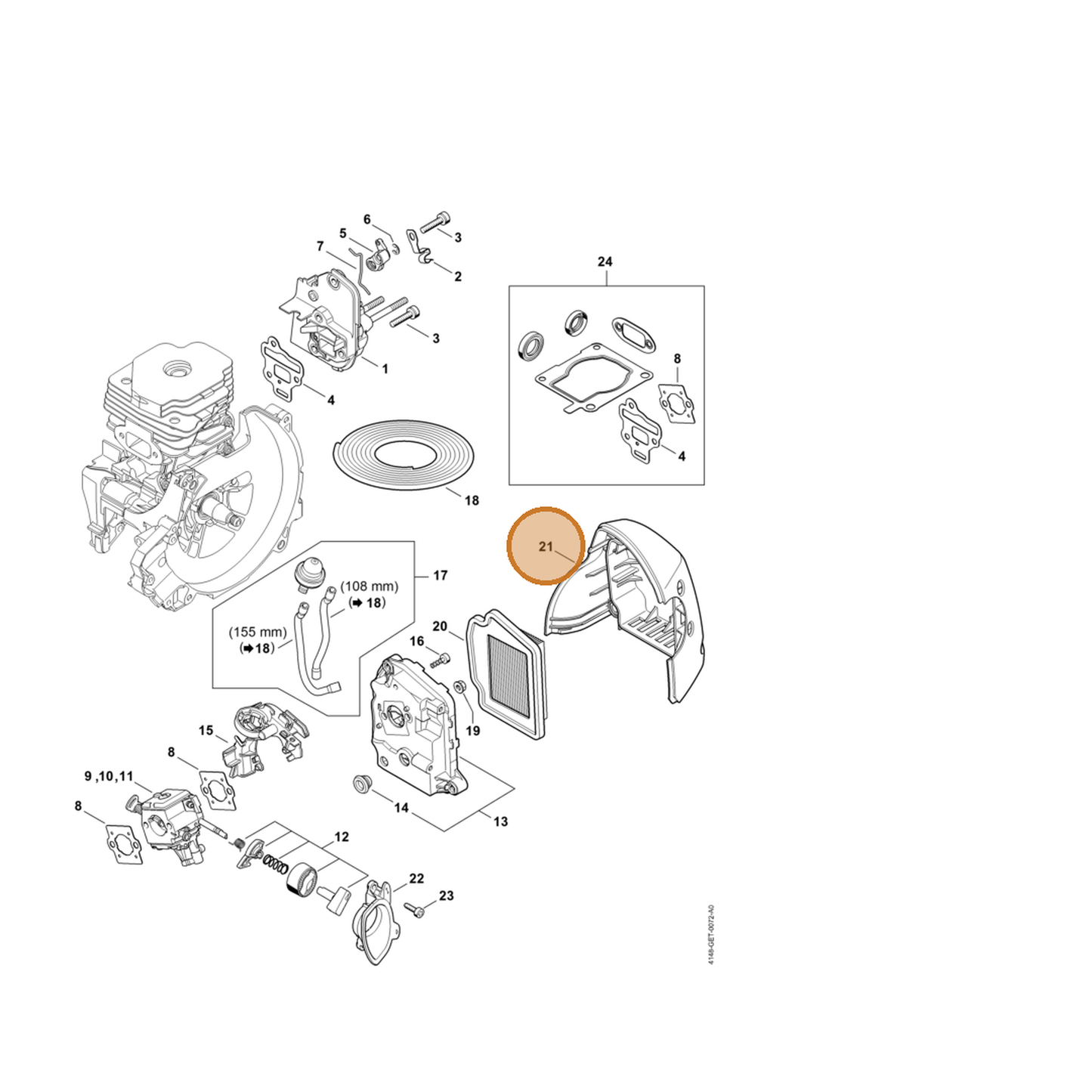STIHL part 4148-140-1000 — IPL diagram snippet (6x zoom, amber highlight)