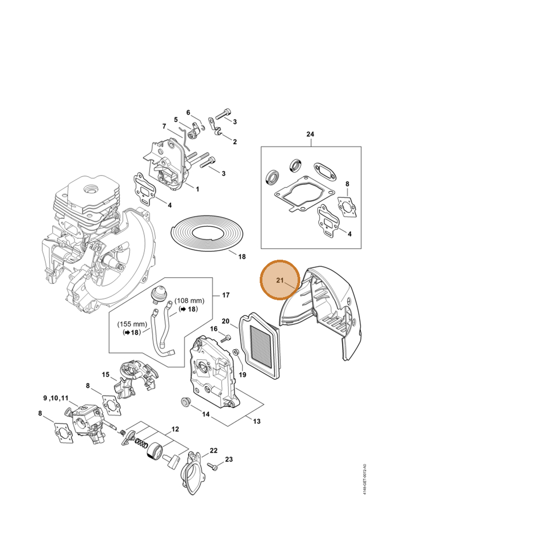 STIHL part 4148-140-1000 — IPL diagram snippet (6x zoom, amber highlight)