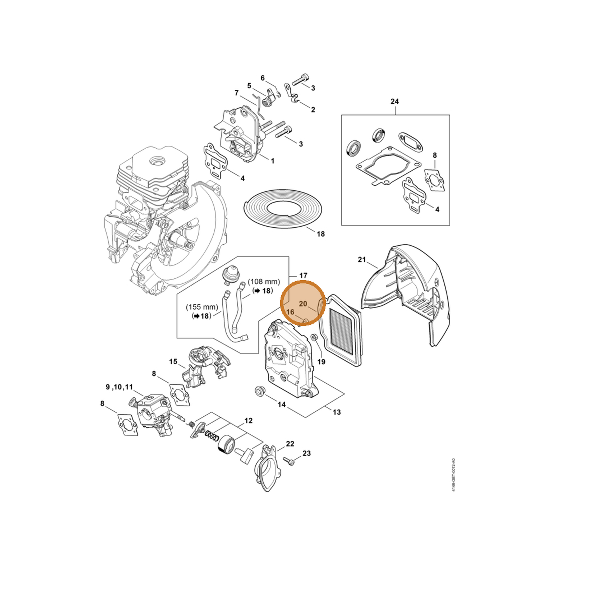 STIHL part 4148-141-0300 — IPL diagram snippet (6x zoom, amber highlight)