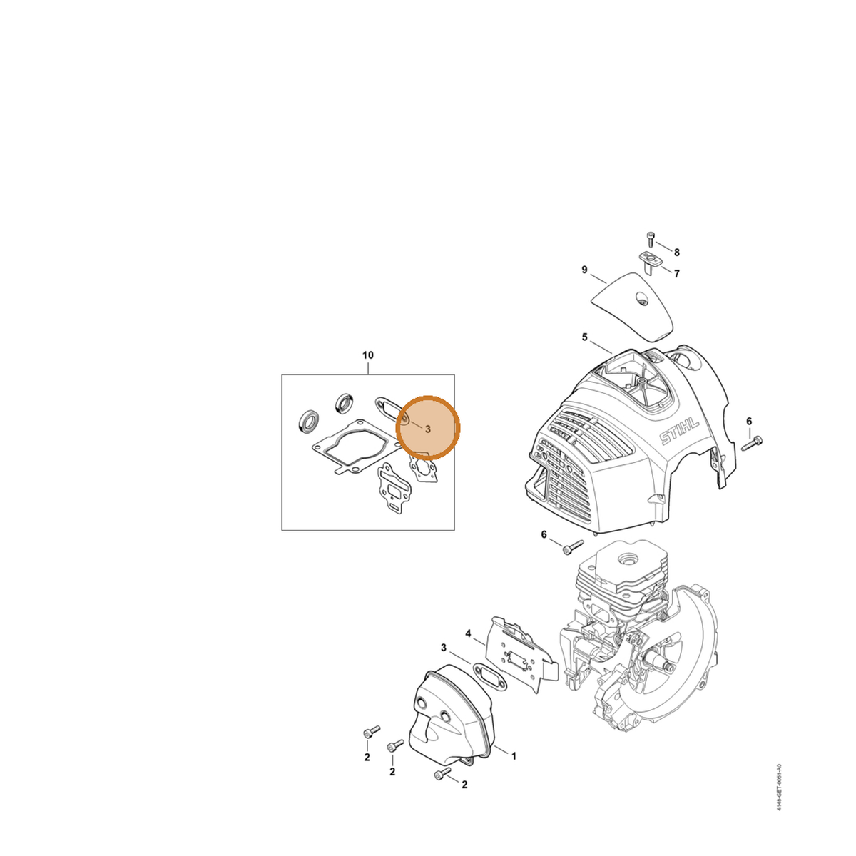 STIHL part 4148-149-0600 — IPL diagram snippet (6x zoom, amber highlight)