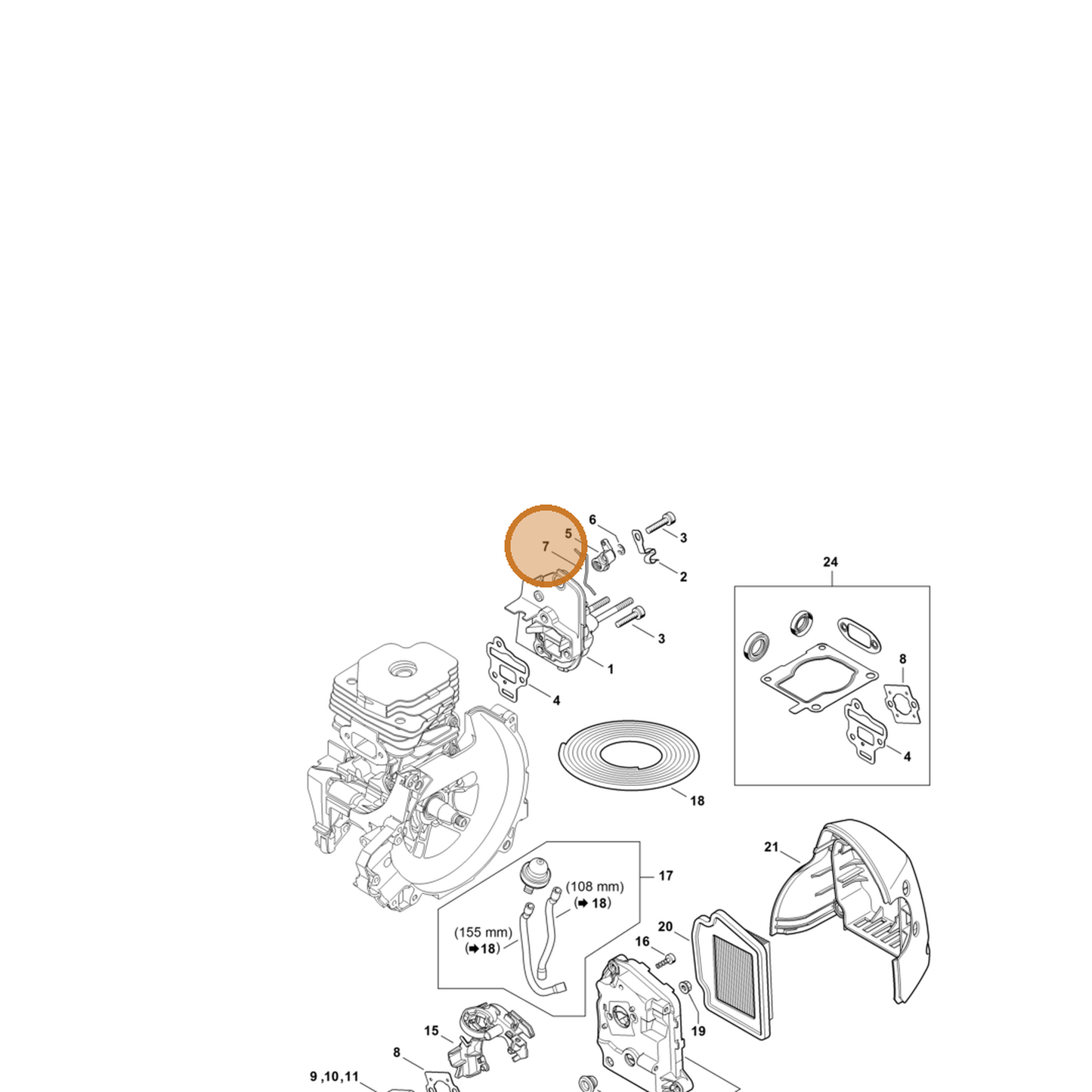 STIHL part 4148-182-1500 — IPL diagram snippet (6x zoom, amber highlight)