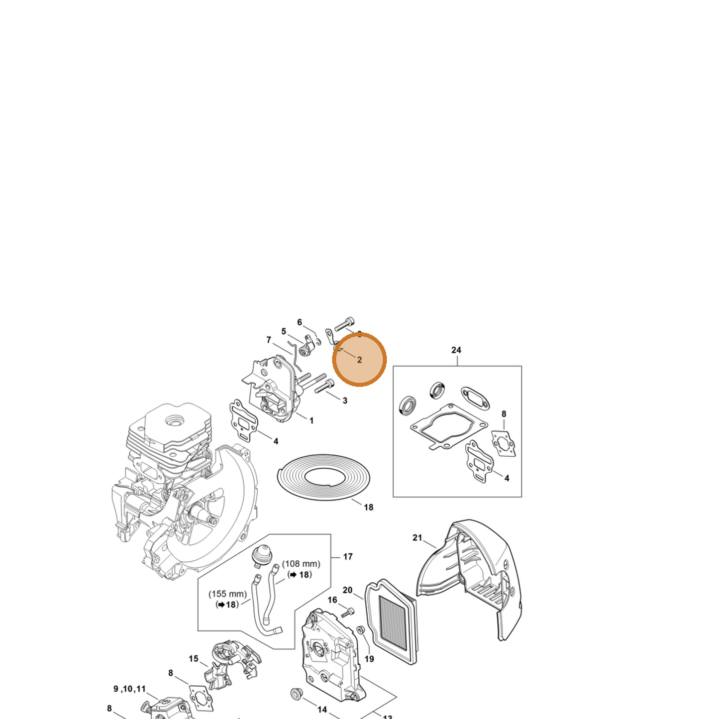 STIHL part 4148-182-9600 — IPL diagram snippet (6x zoom, amber highlight)
