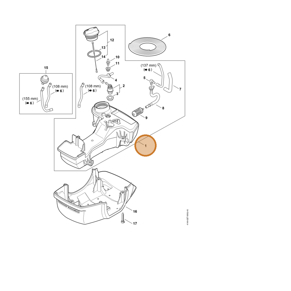 STIHL part 4148-350-0403 — IPL diagram snippet (6x zoom, amber highlight)