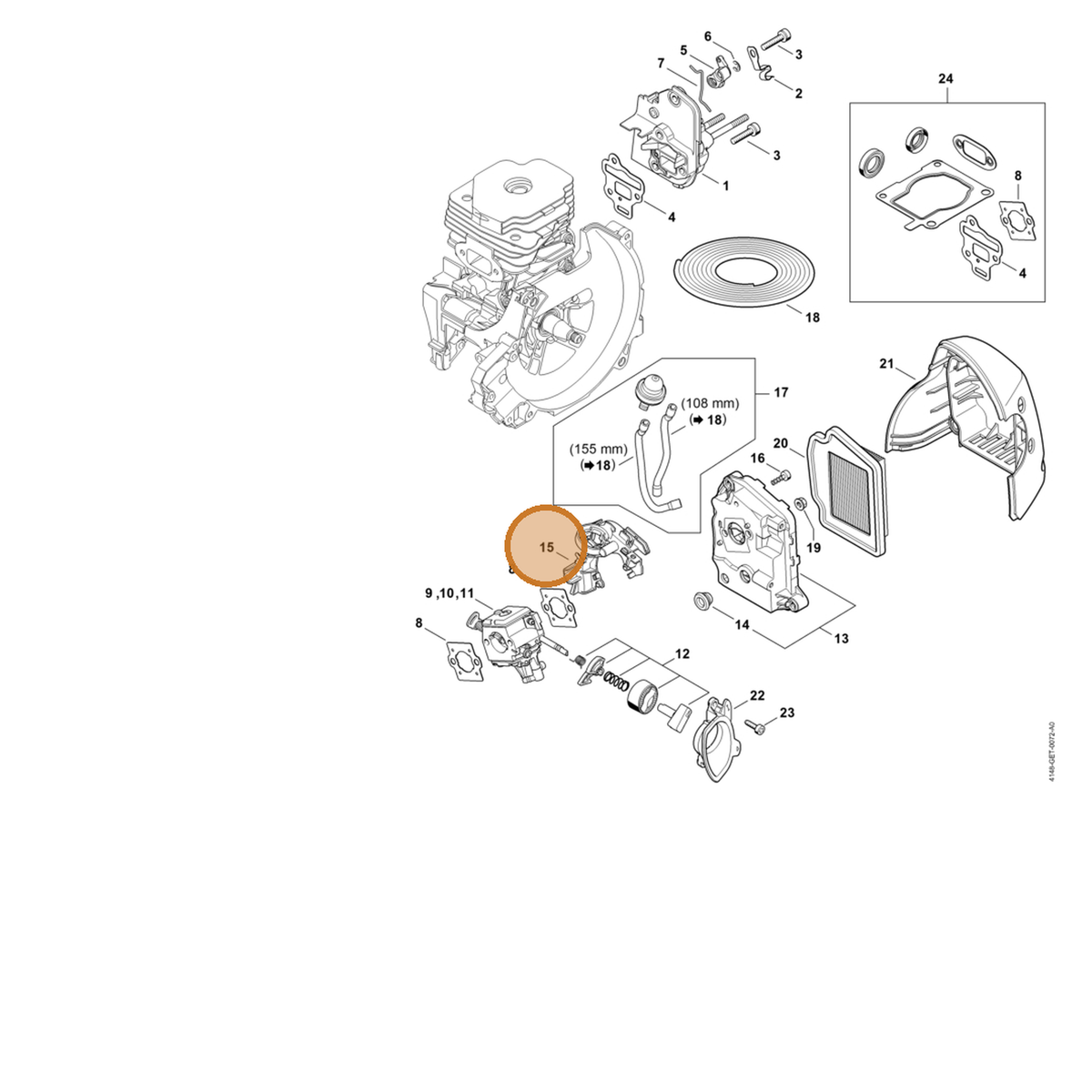 STIHL part 4148-352-8200 — IPL diagram snippet (6x zoom, amber highlight)