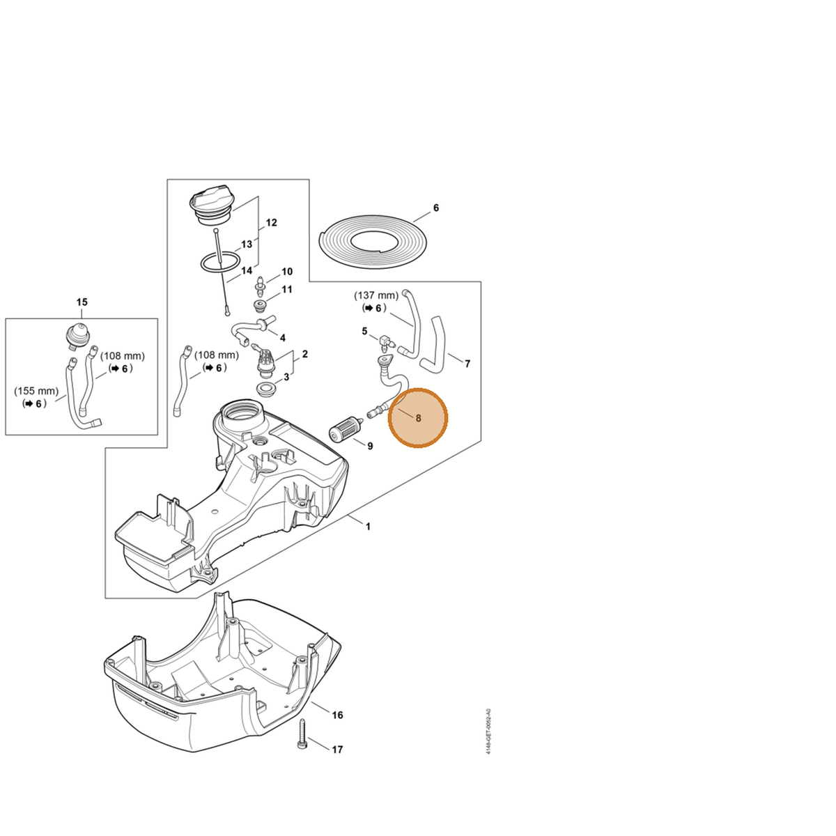 STIHL part 4148-358-0800 — IPL diagram snippet (6x zoom, amber highlight)