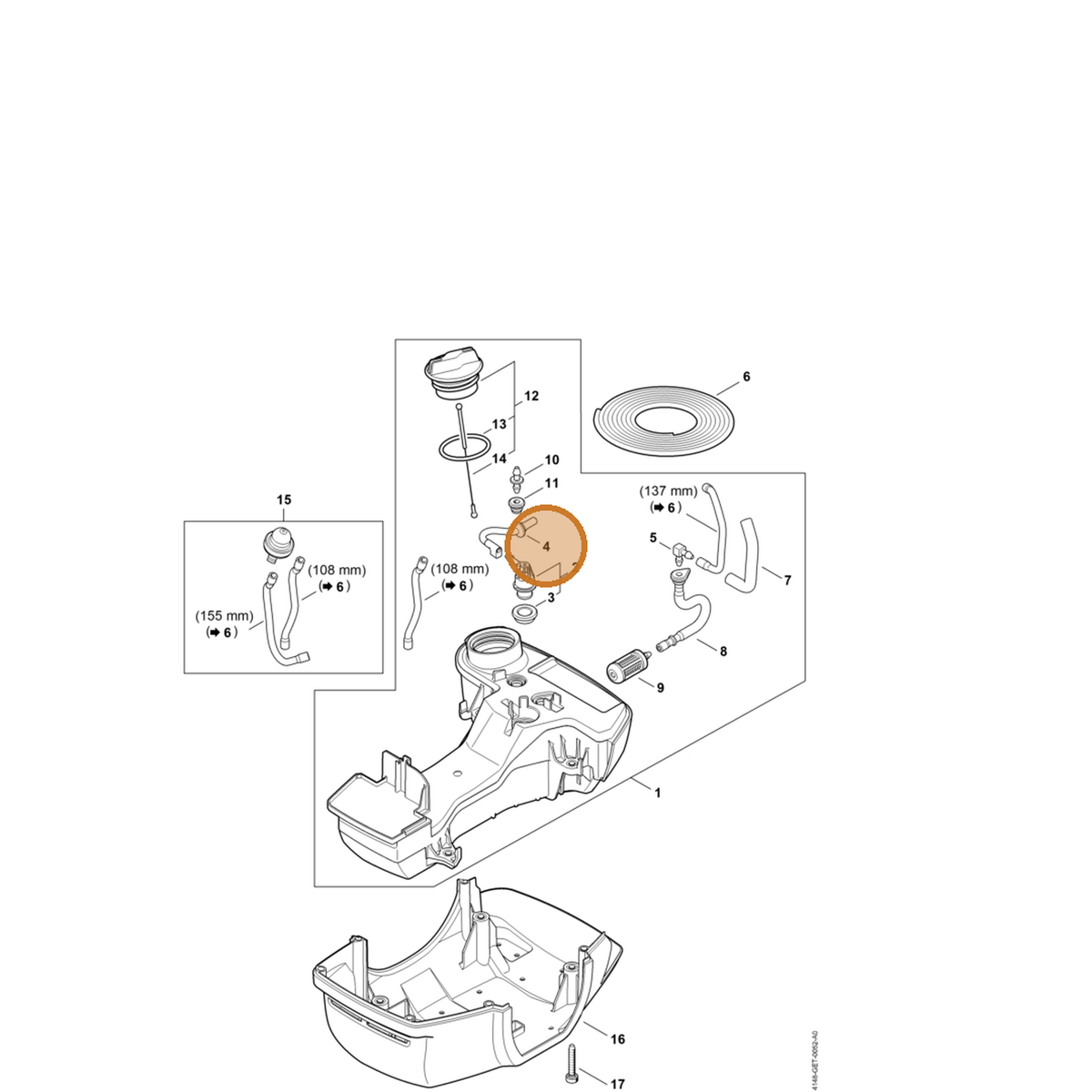STIHL part 4148-358-7700 — IPL diagram snippet (6x zoom, amber highlight)