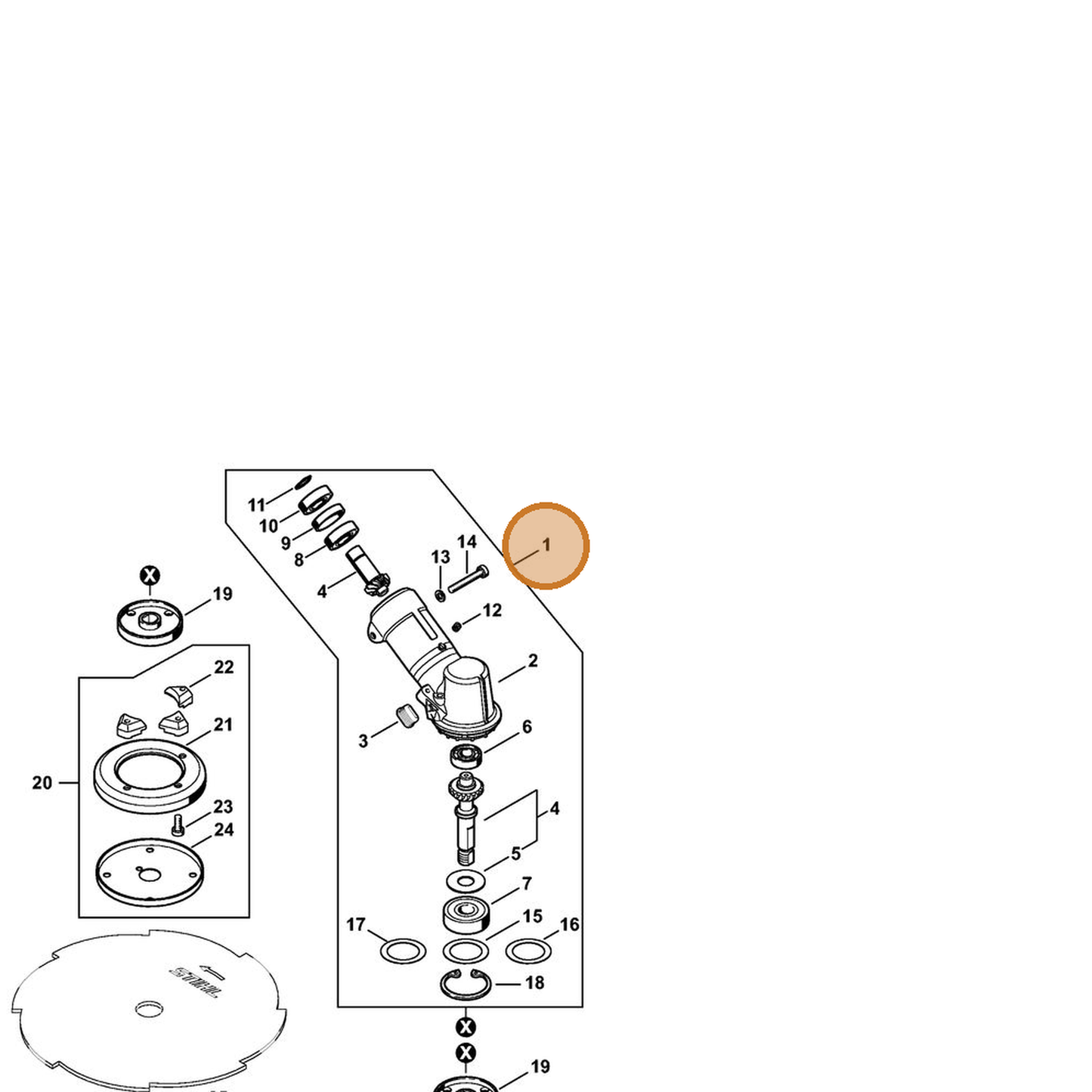 STIHL part 4148-640-0107 — IPL diagram snippet (6x zoom, amber highlight)
