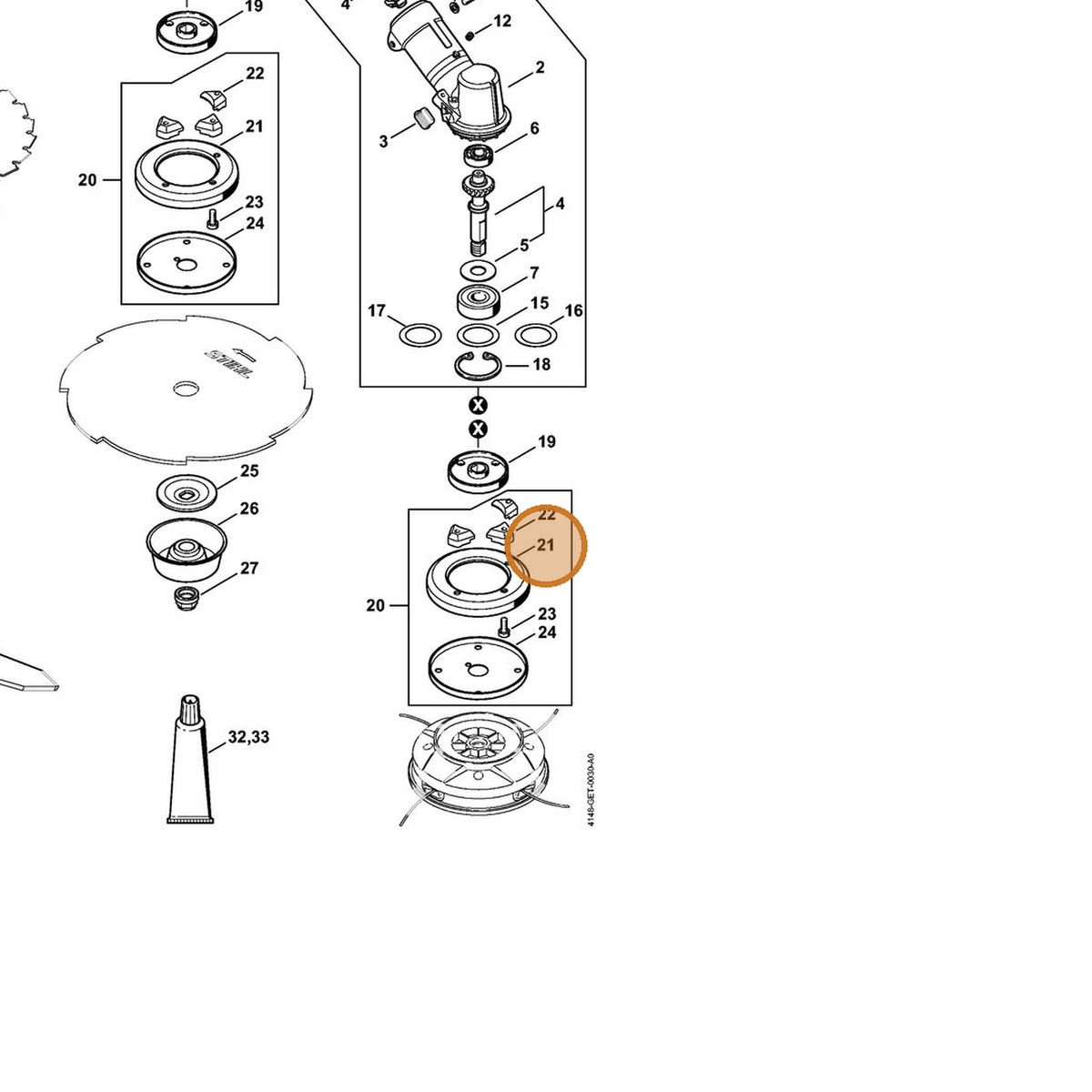 STIHL part 4148-710-2700 — IPL diagram snippet (6x zoom, amber highlight)