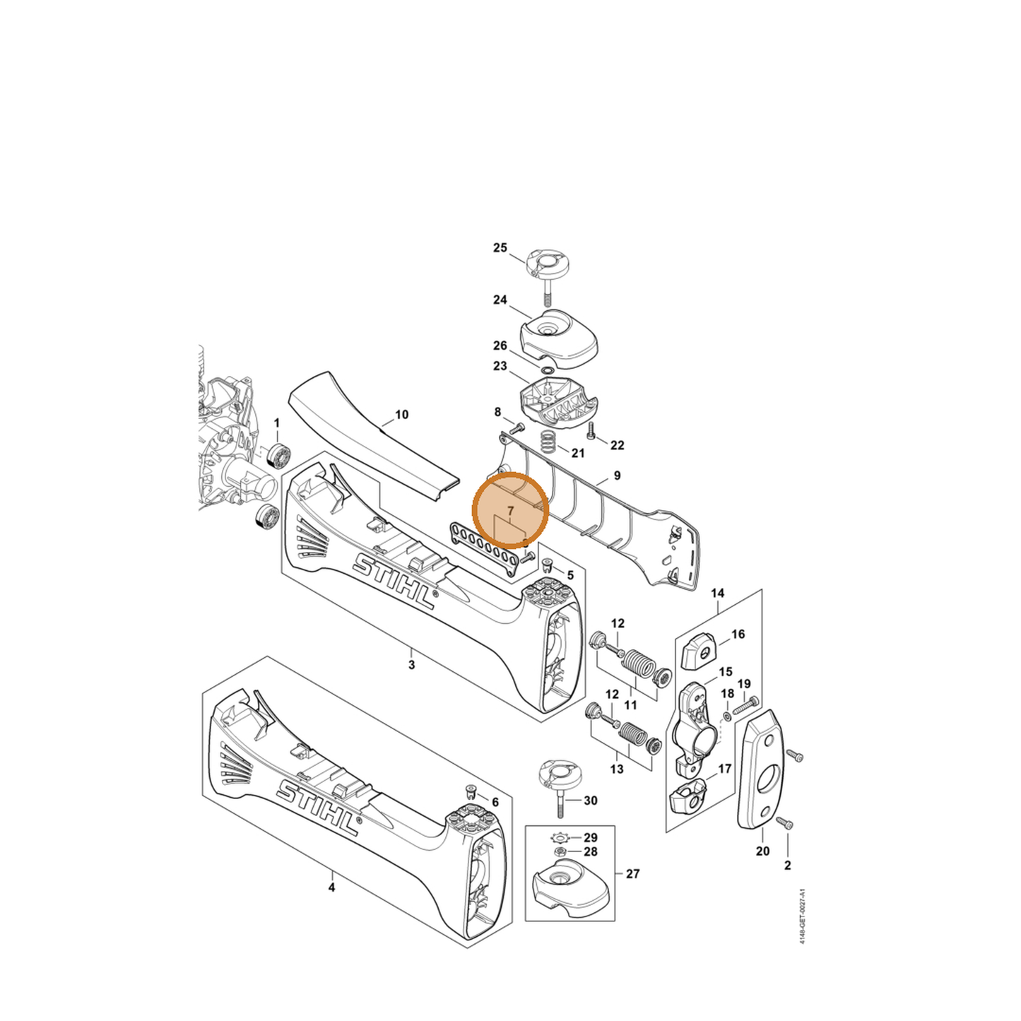 STIHL part 4148-716-2951 — IPL diagram snippet (6x zoom, amber highlight)