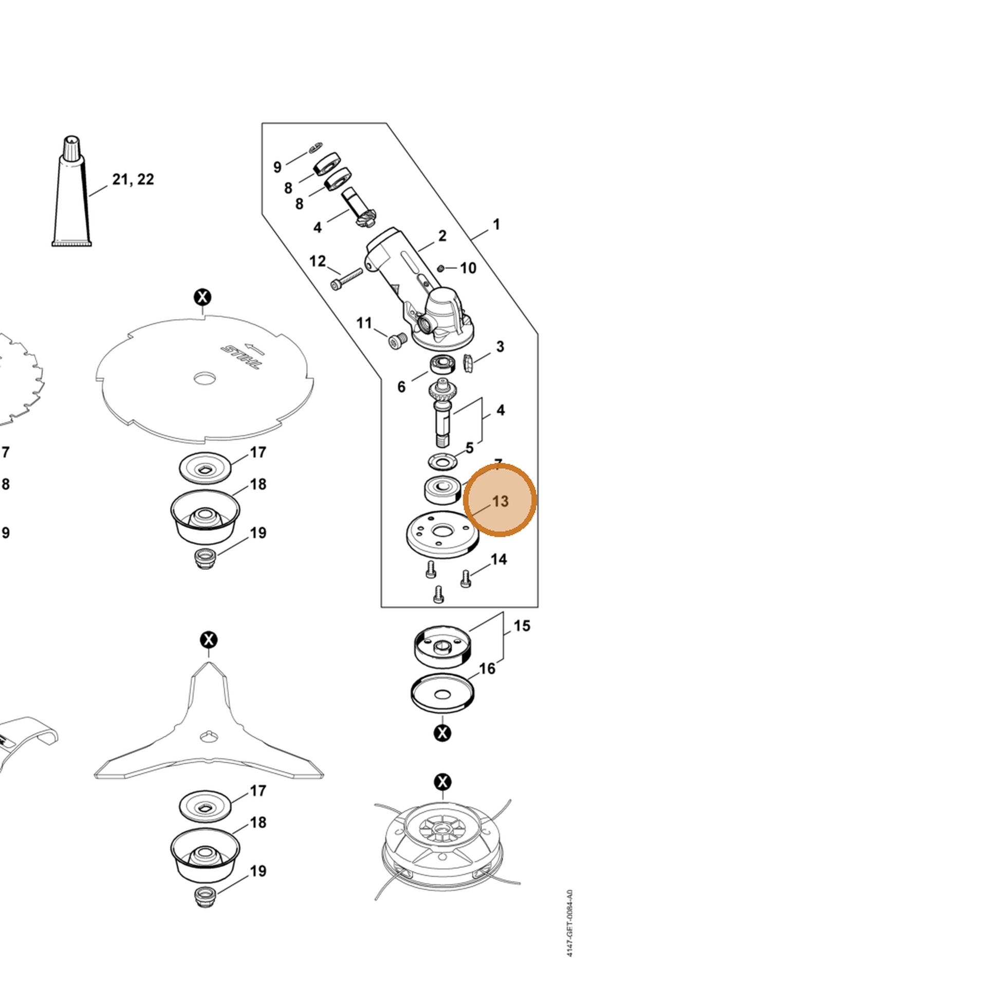 STIHL part 4148-717-2702 — IPL diagram snippet (6x zoom, amber highlight)