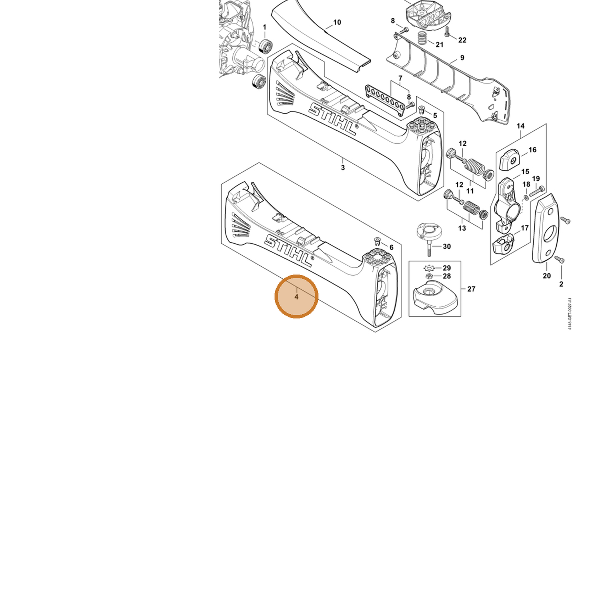 STIHL part 4148-790-0901 — IPL diagram snippet (6x zoom, amber highlight)