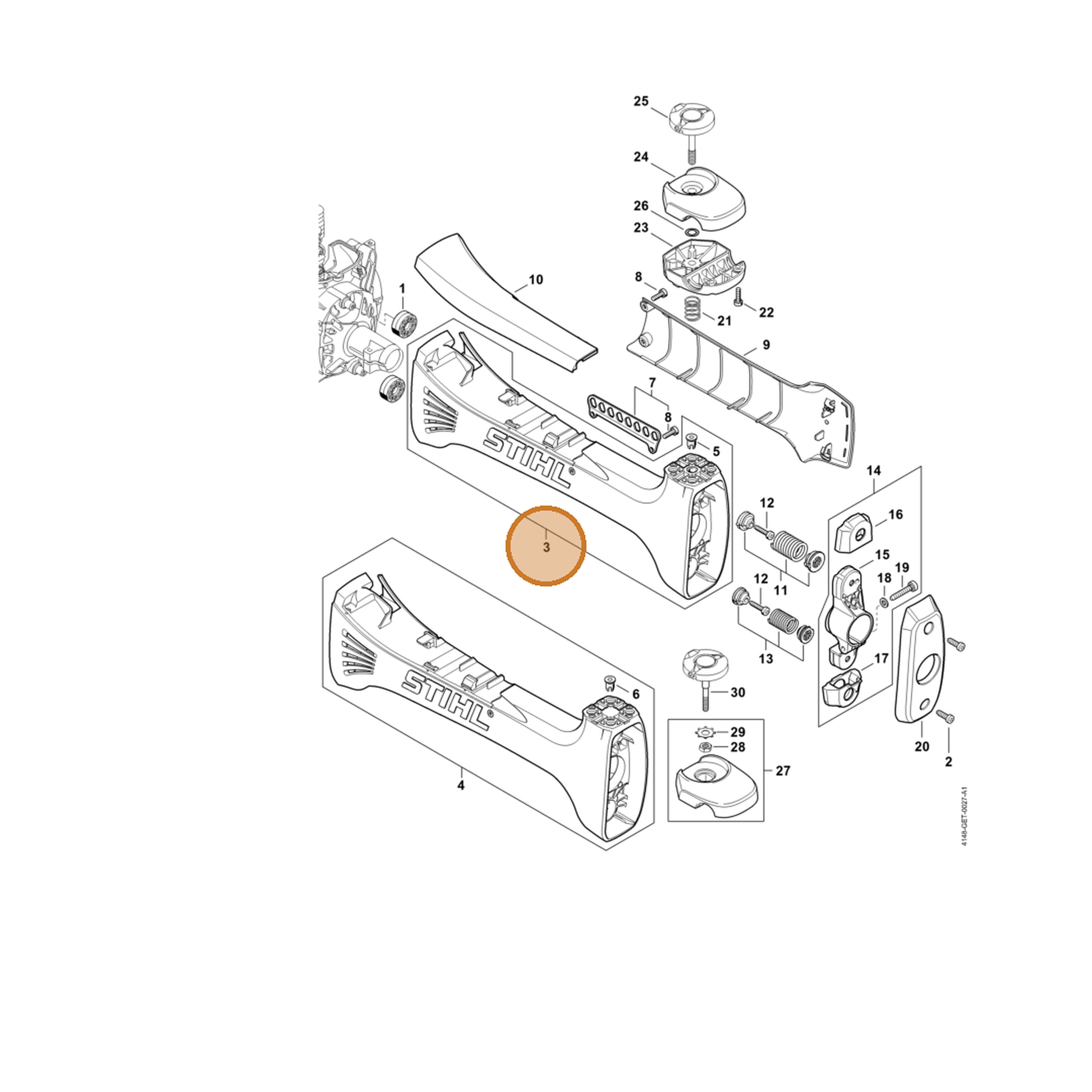 STIHL part 4148-790-0904 — IPL diagram snippet (6x zoom, amber highlight)