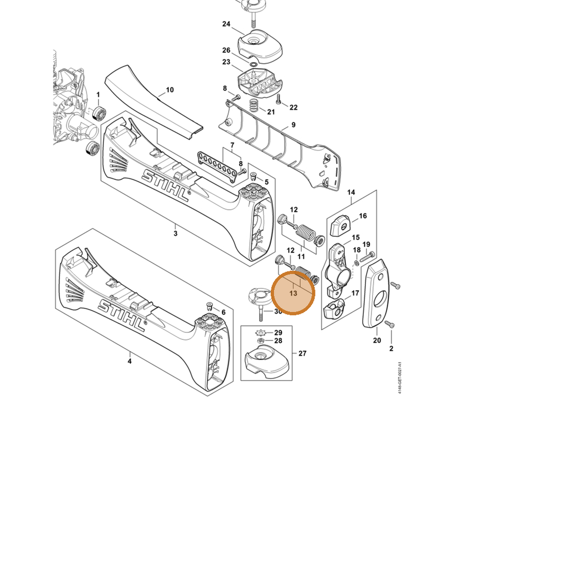 STIHL part 4148-790-8350 — IPL diagram snippet (6x zoom, amber highlight)
