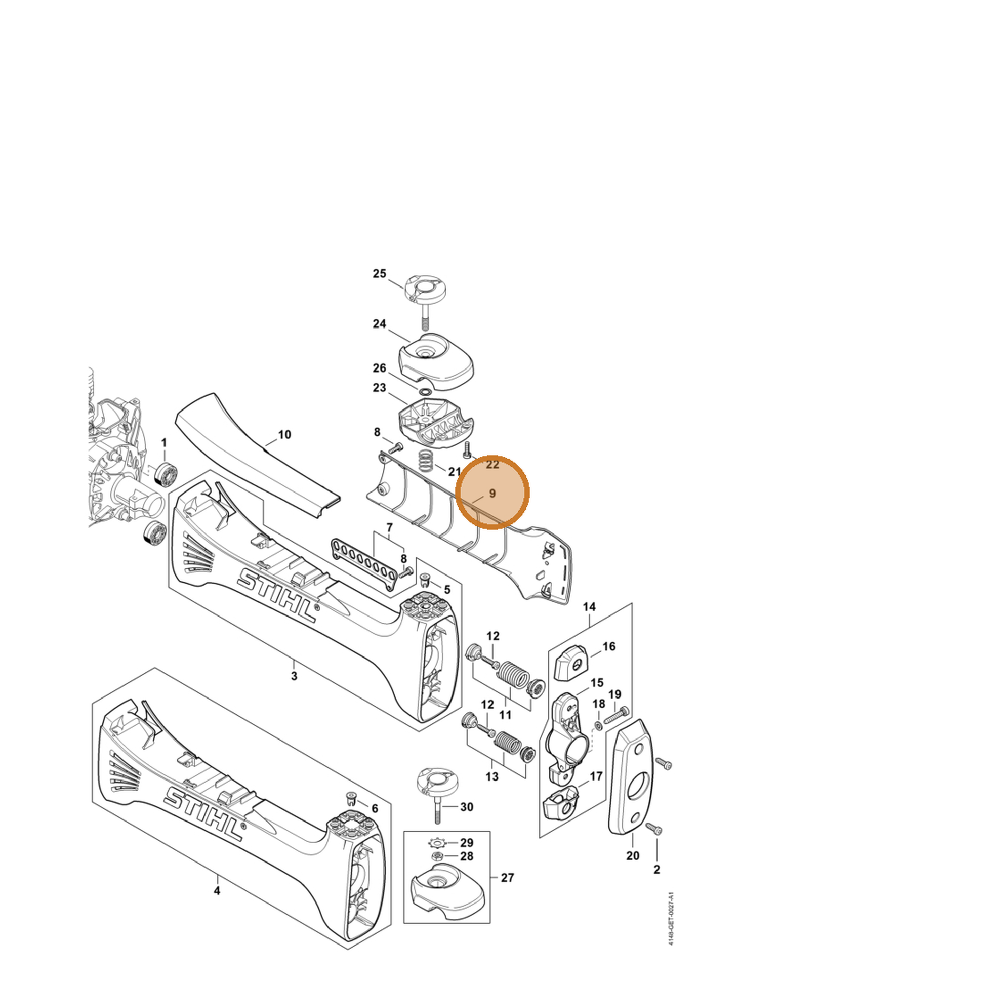 STIHL part 4148-791-4300 — IPL diagram snippet (6x zoom, amber highlight)